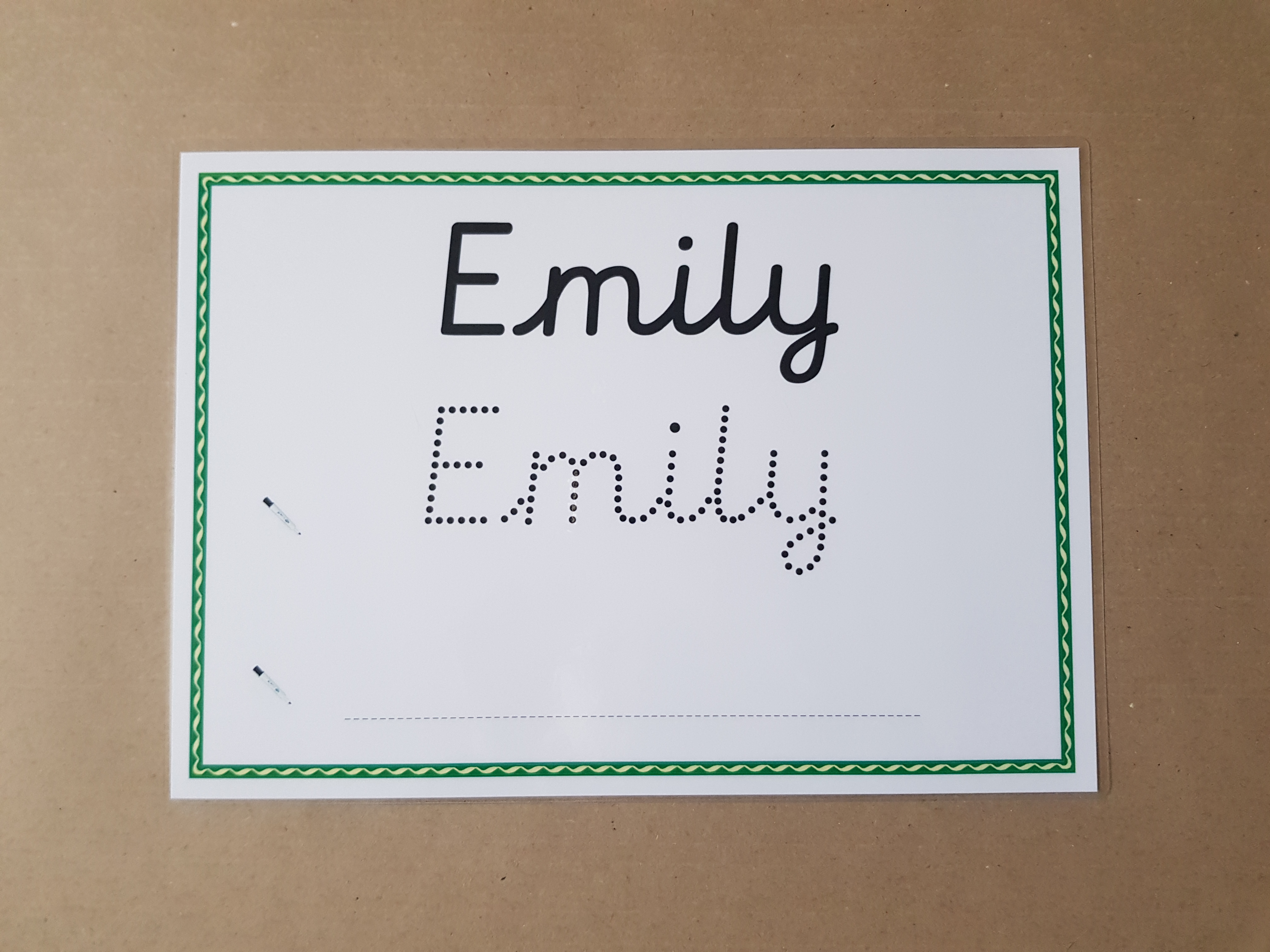 Pre Cursive Personalised Name Card - name tracing card and dry wipe pen