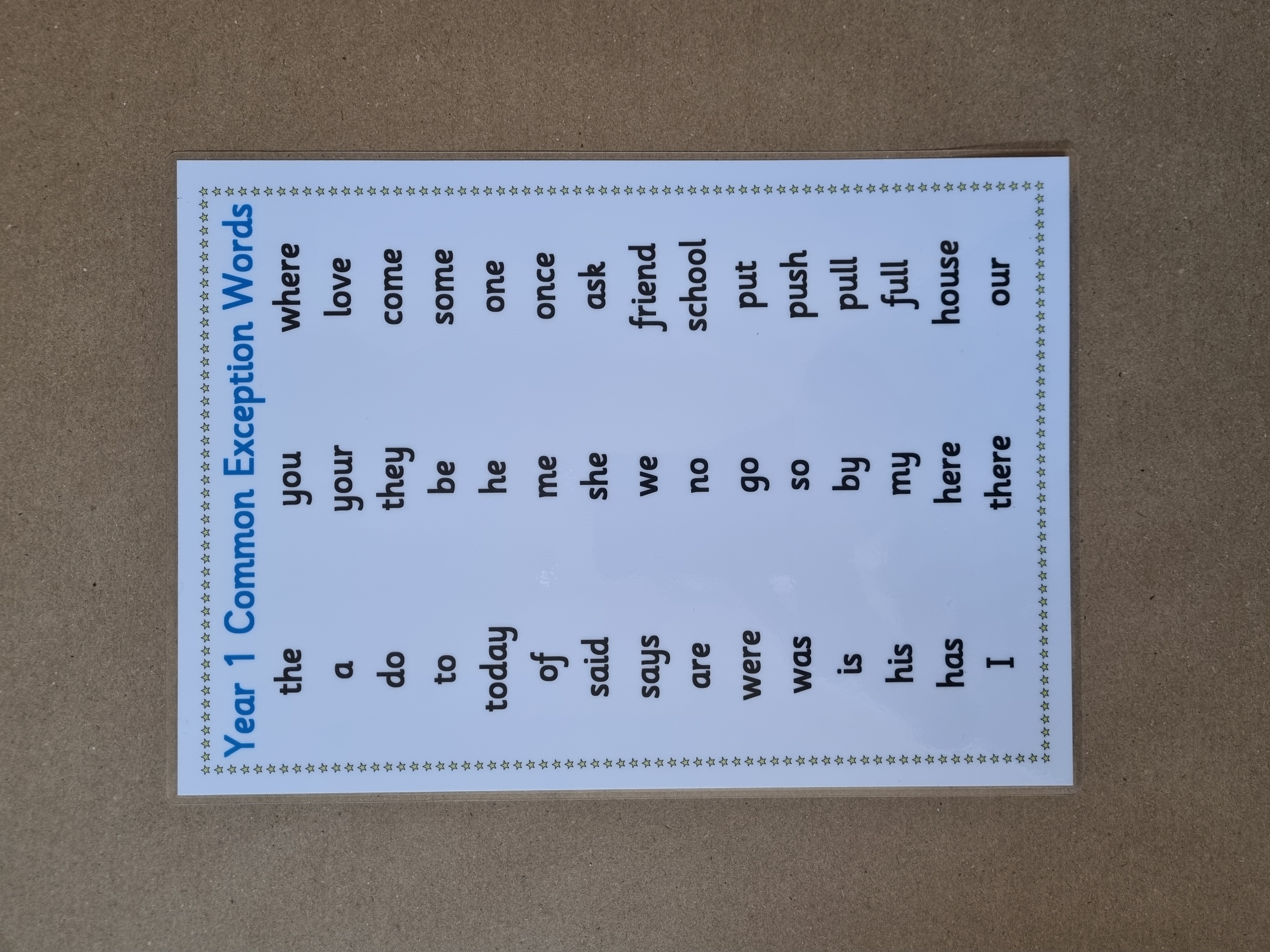 Year 1 Common Exception Words Poster
