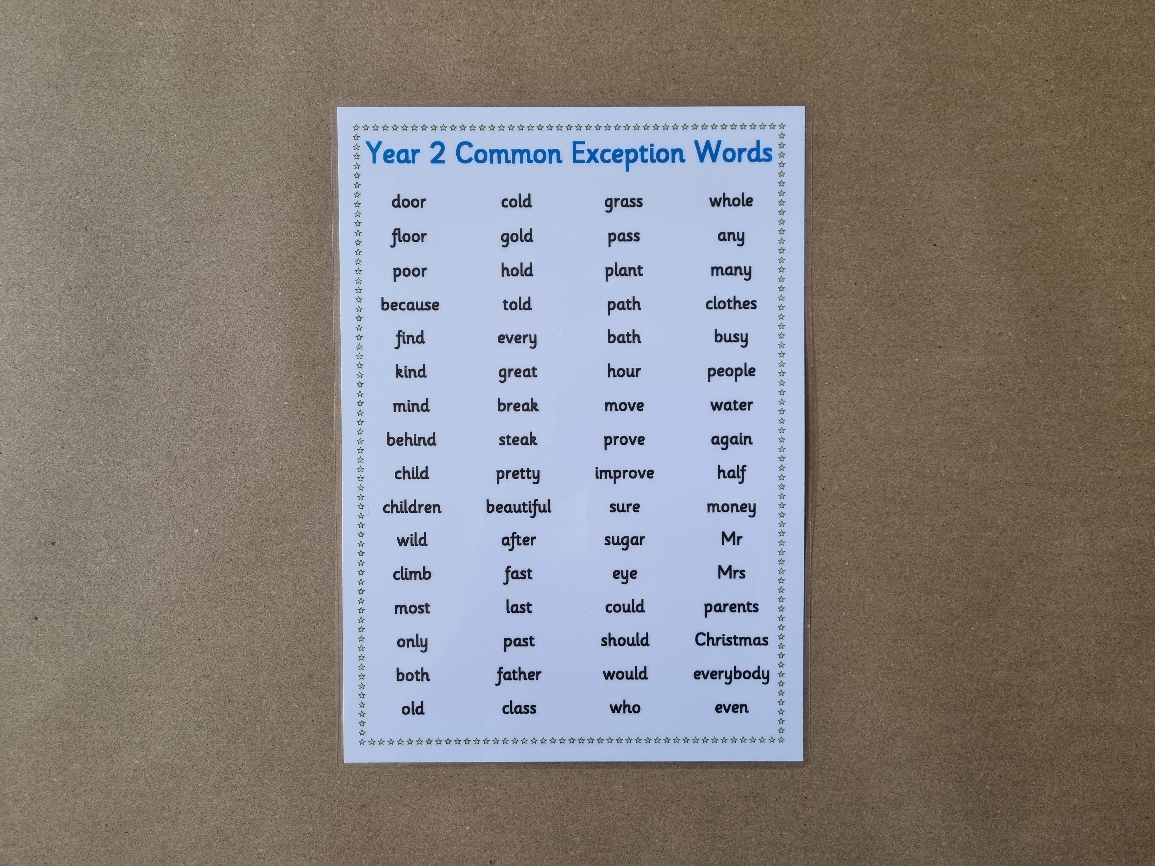 Year 2 Common Exception Words Poster