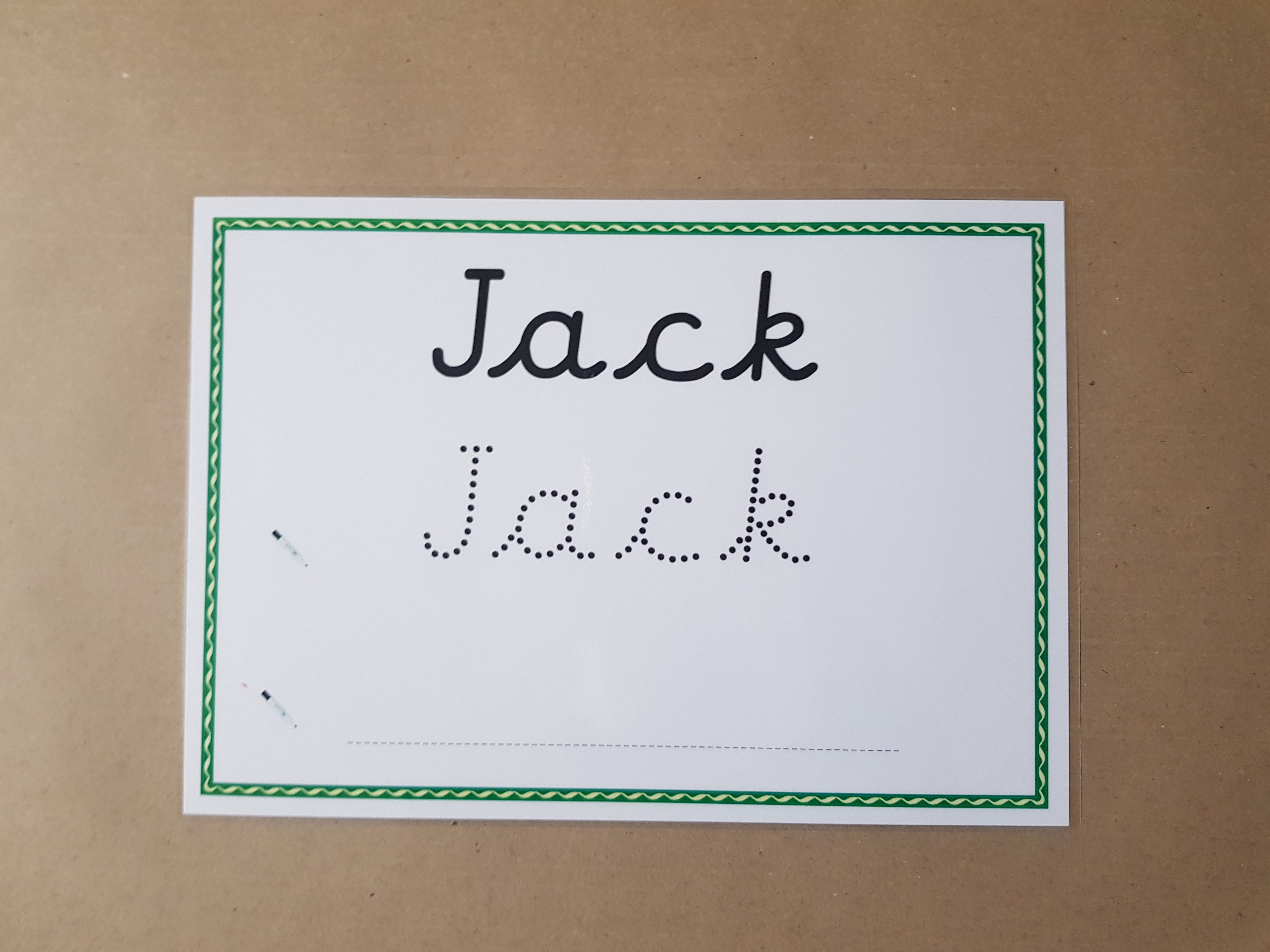 Pre Cursive Personalised Name Card - name tracing card and dry wipe pen