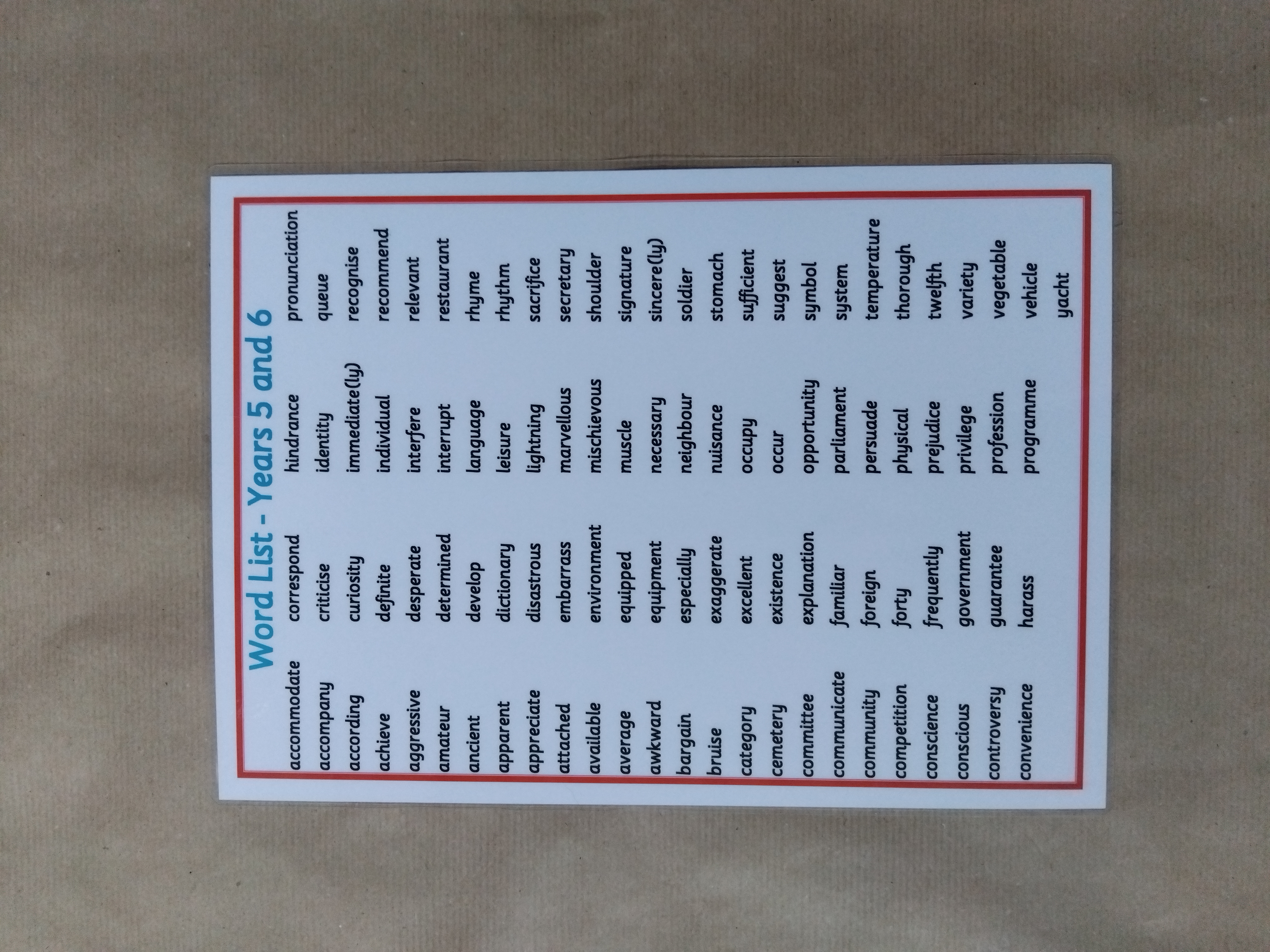 Years 5 and 6 Word mat - KS2 Literacy Teaching Resource