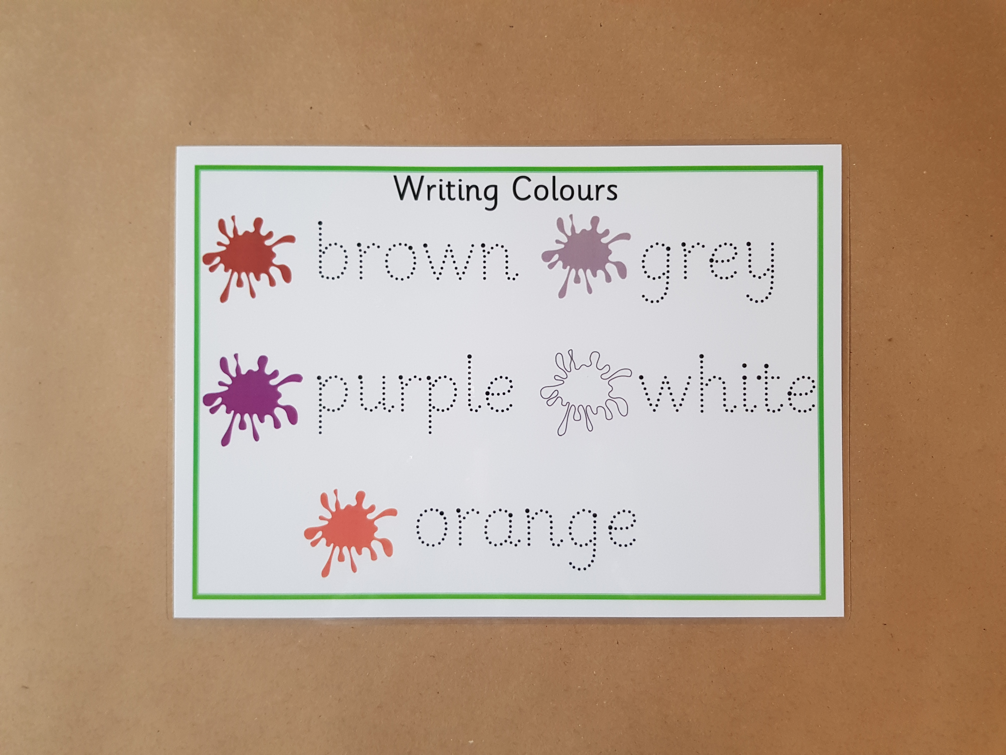 Writing colours - colours formation mat