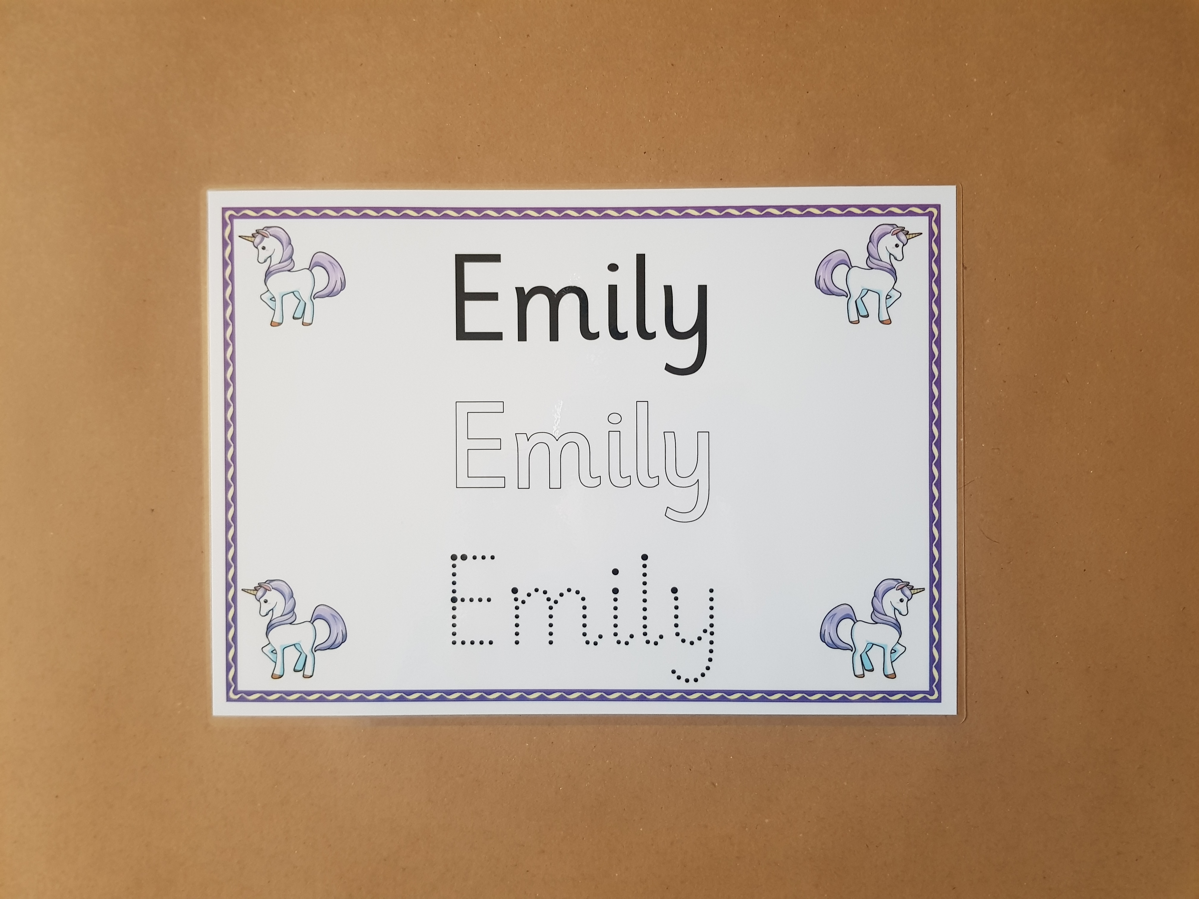 Personalised Name Card - 3 fonts - unicorn/dinosaur design