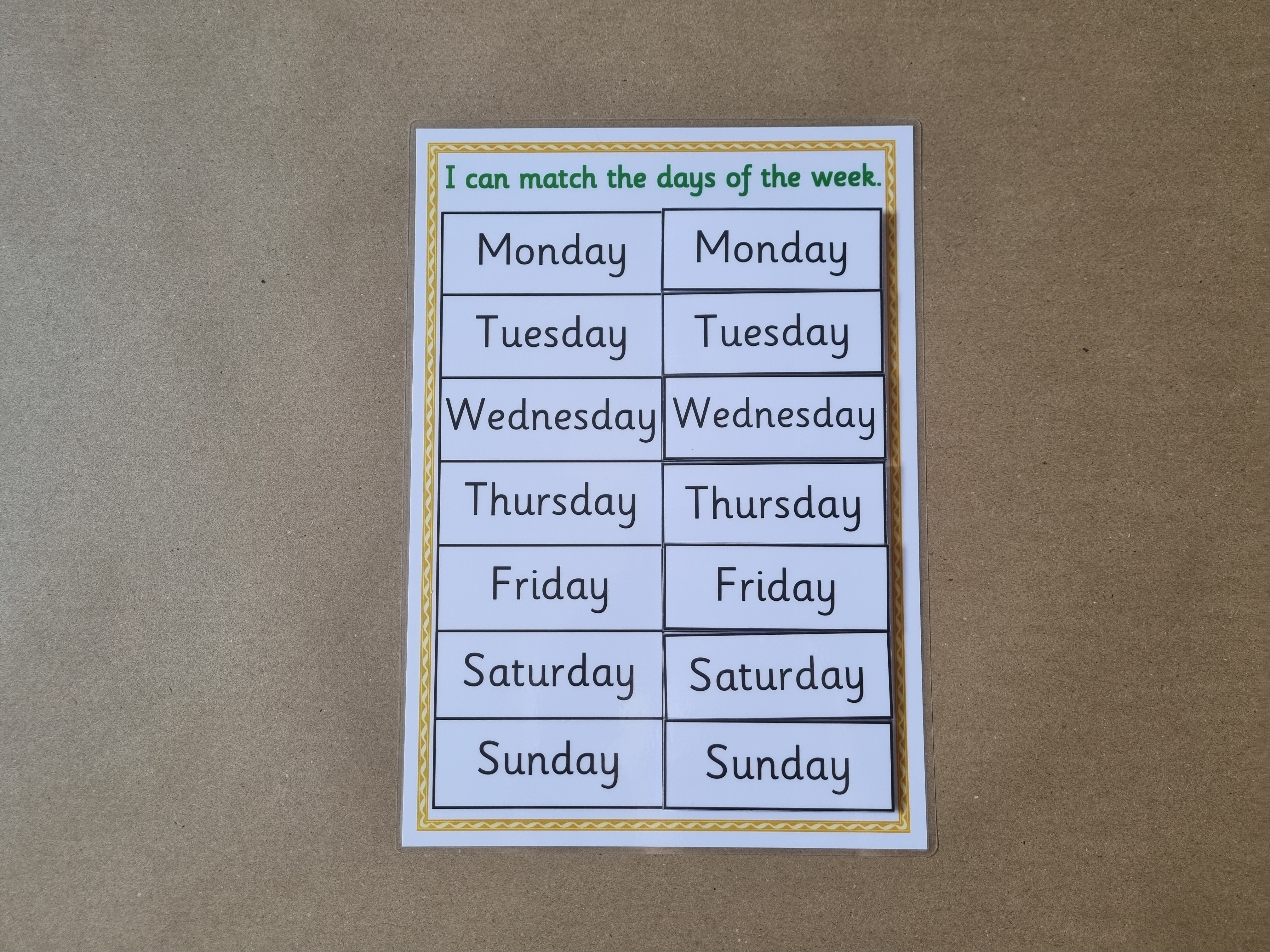 Days of the week matching game 