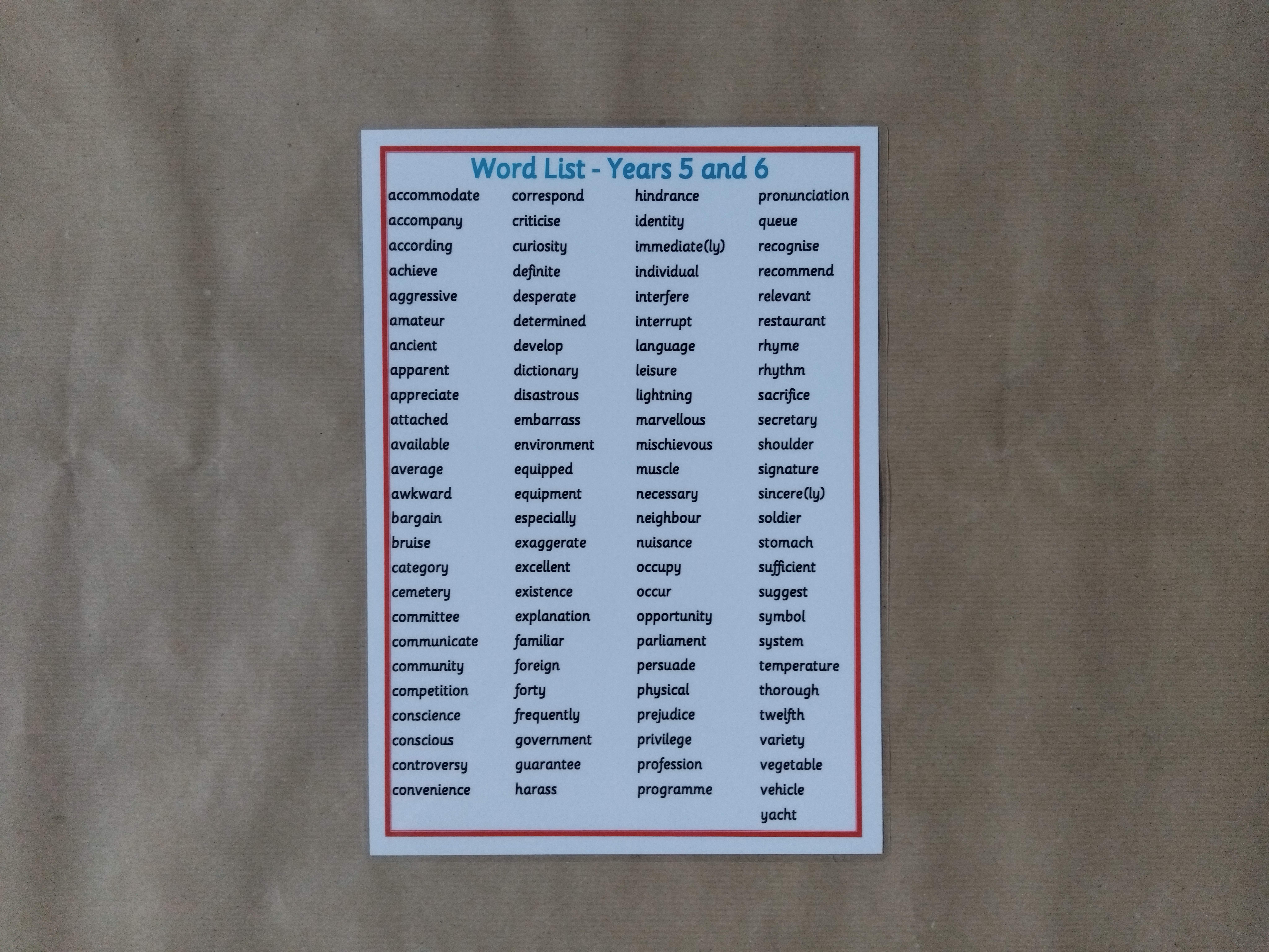 Years 5 and 6 Word mat - KS2 Literacy Teaching Resource 