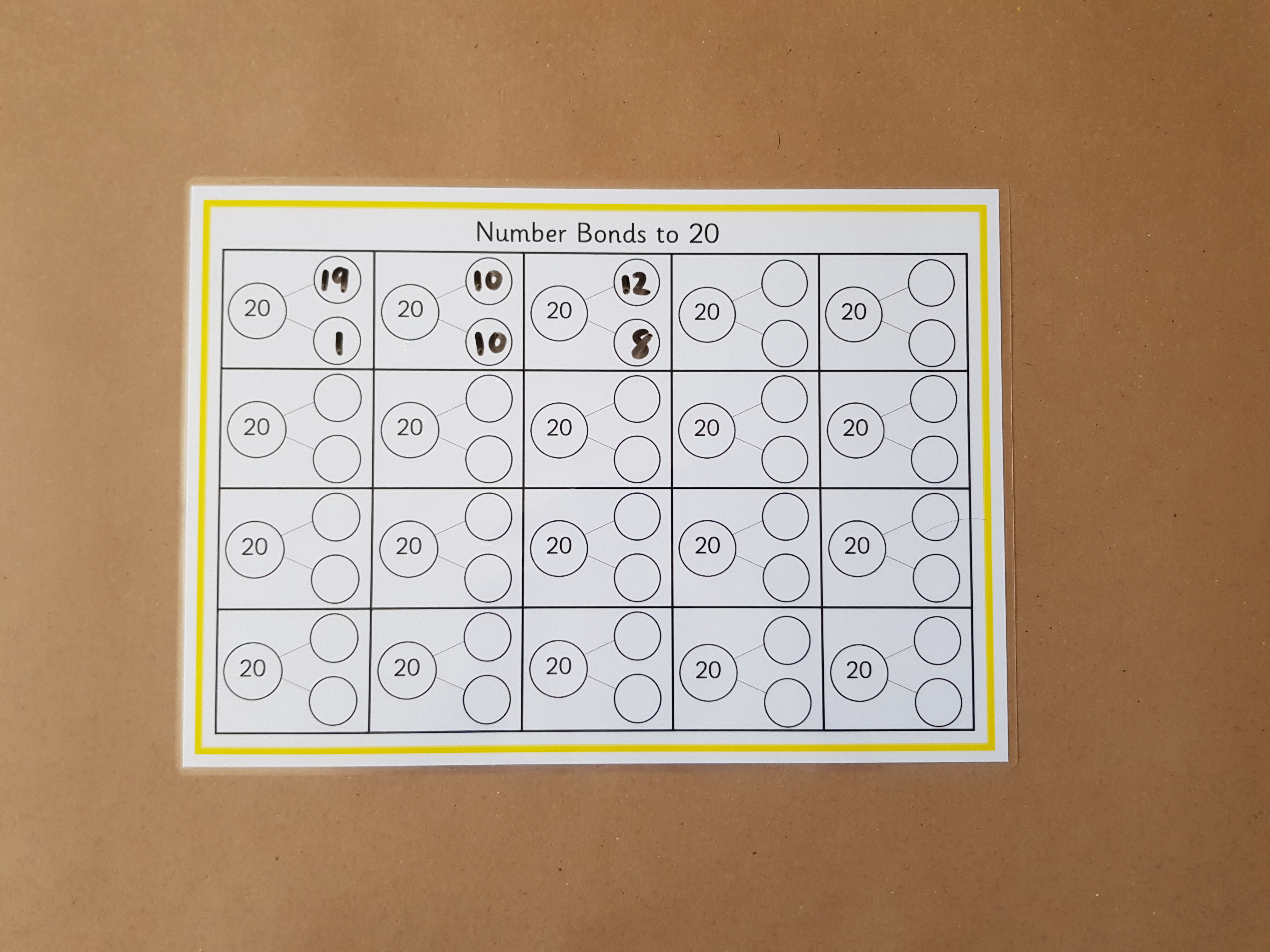 Numbers bonds to 20 worksheet
