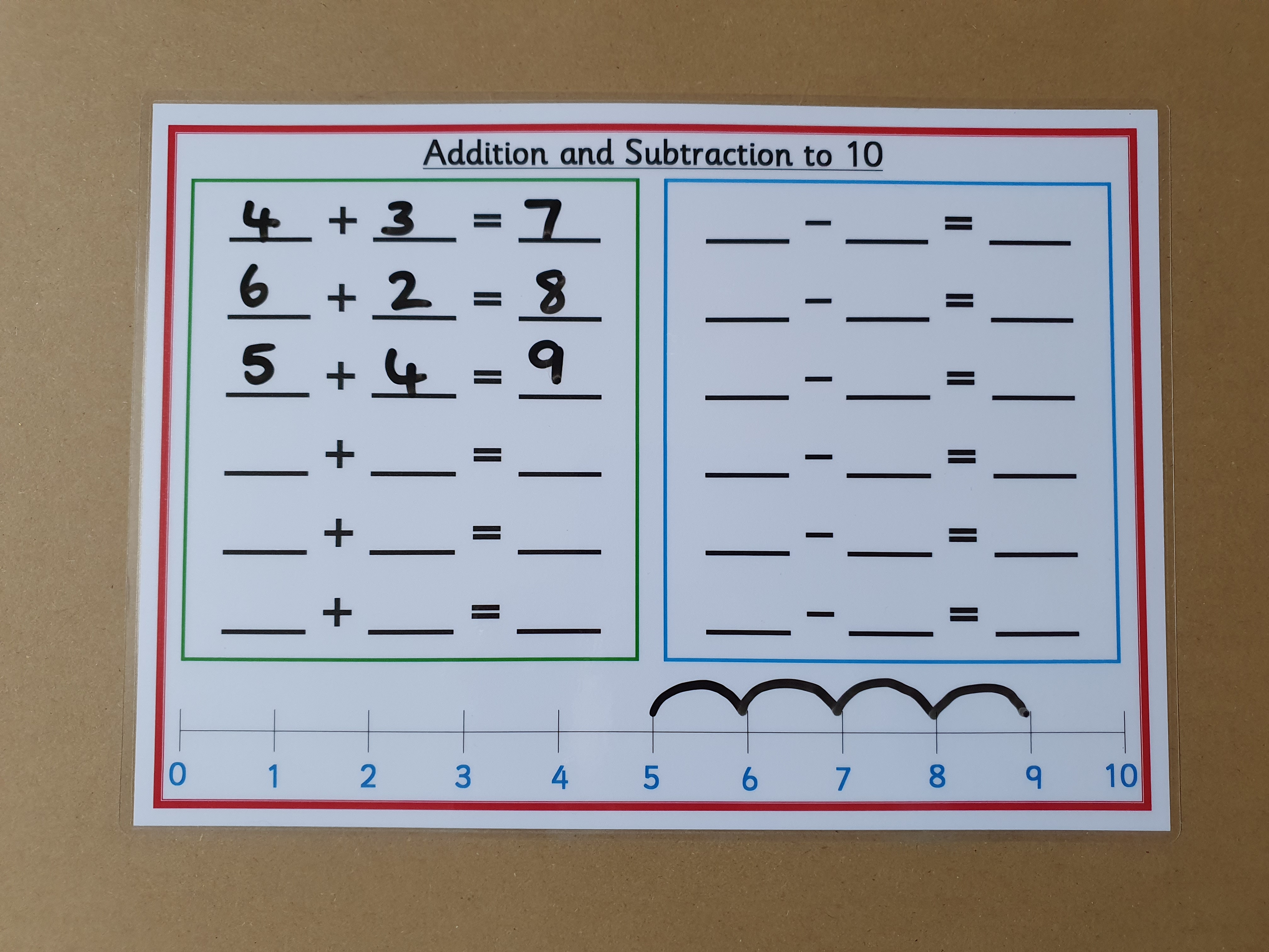 Addition and subtraction to 10 - blank worksheet