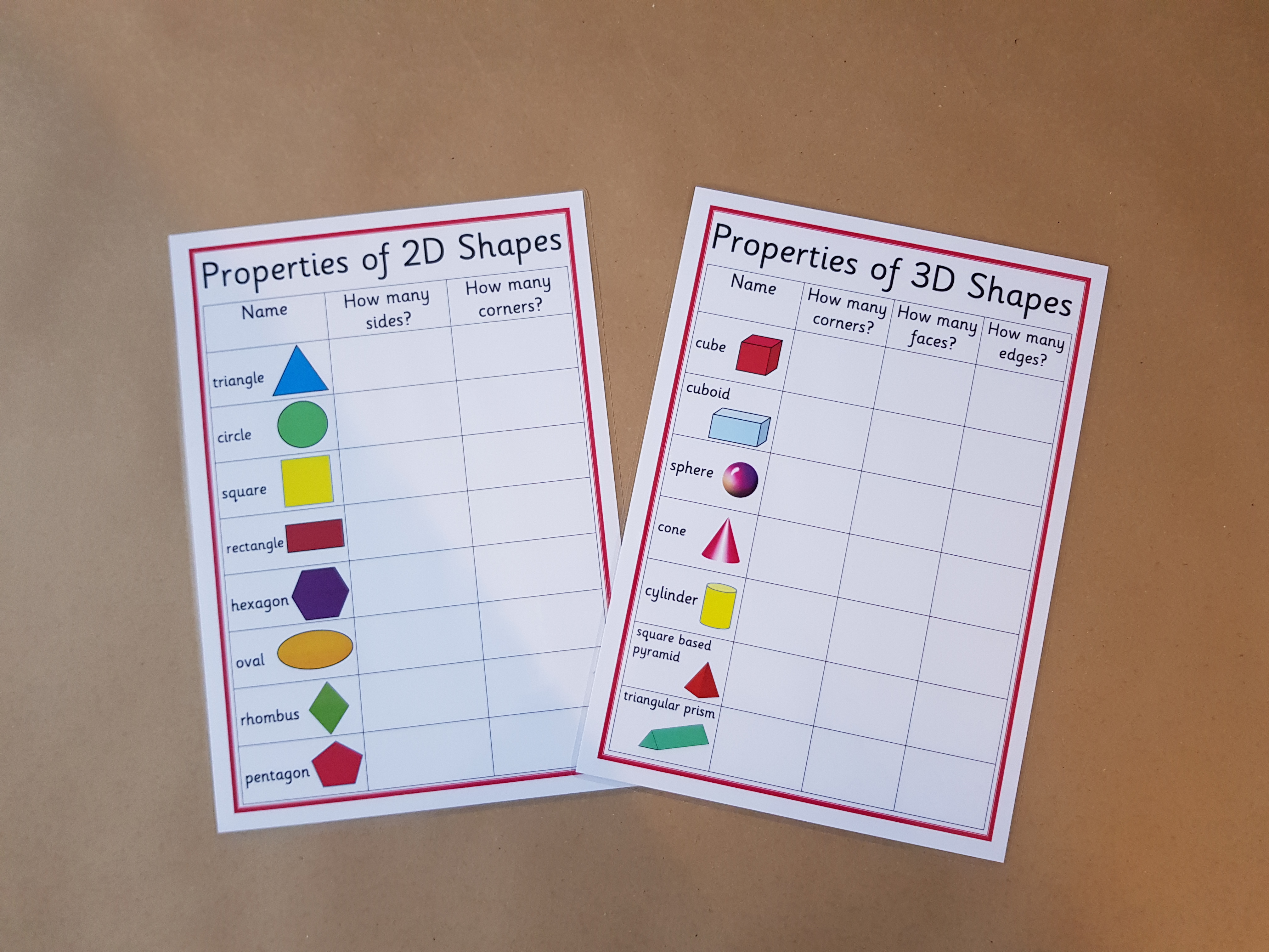 Properties of 2D and 3D shapes - blank worksheets
