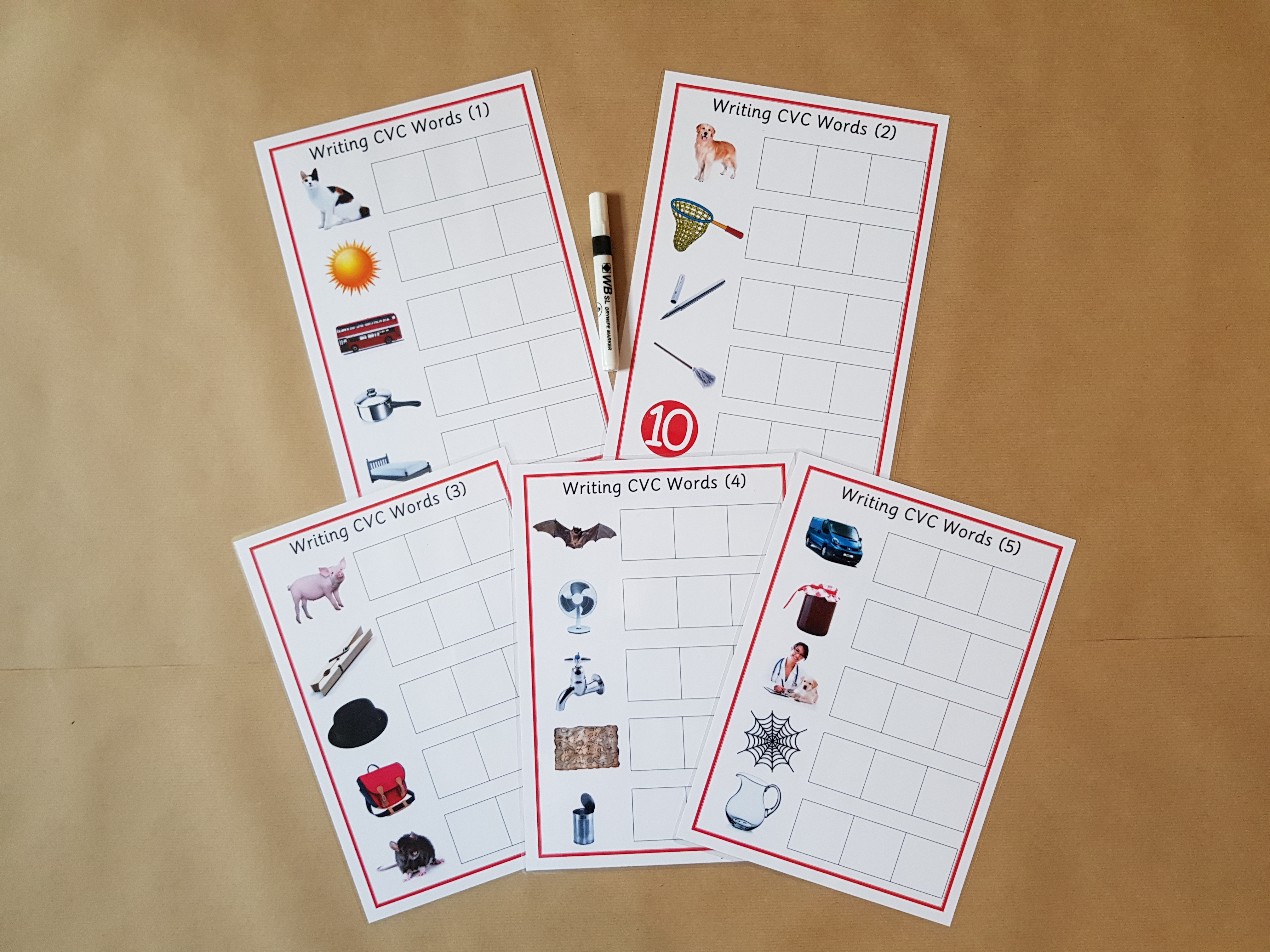 Writing CVC words - 5 x A4 mats