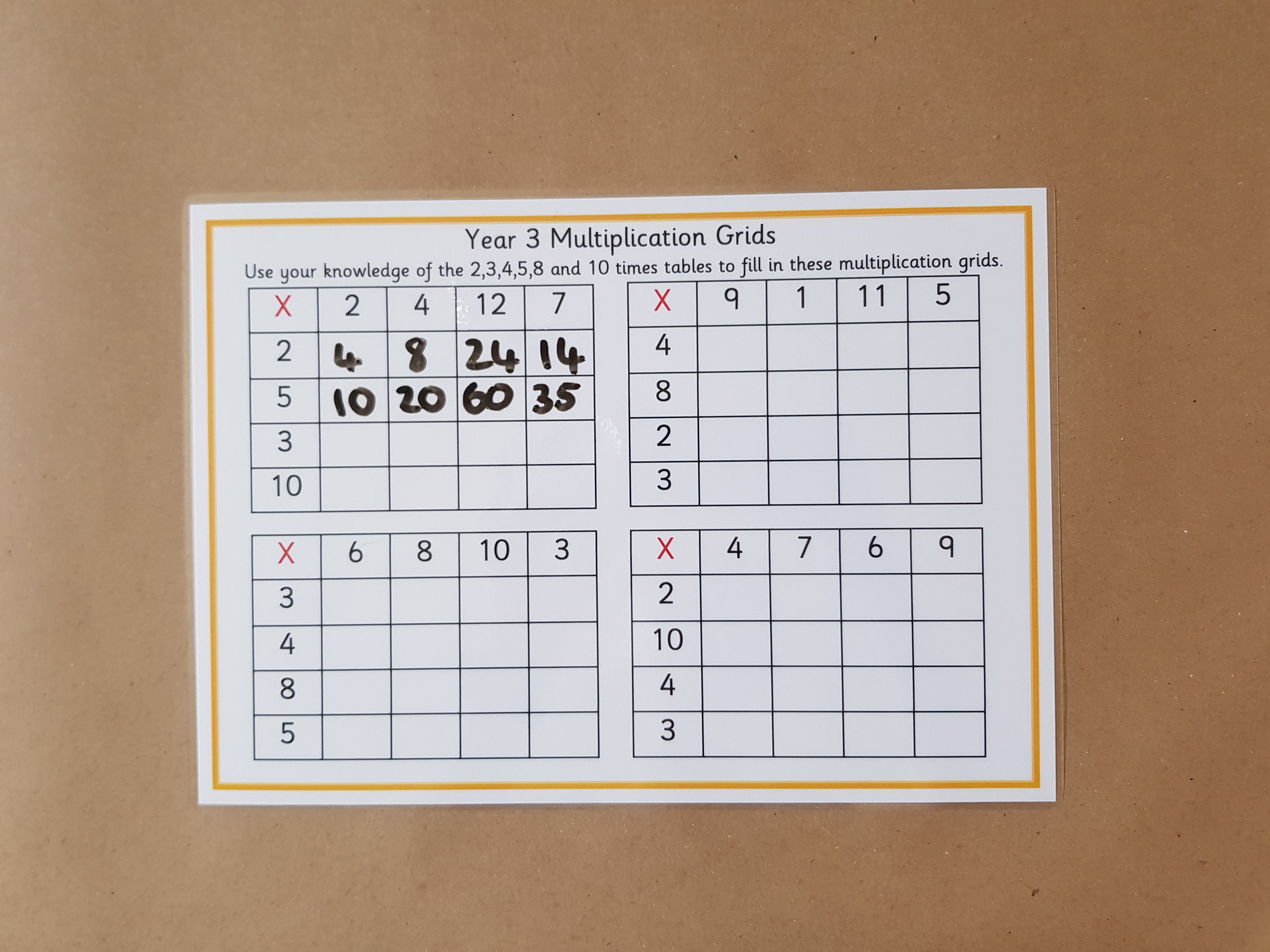 Year 3 Multiplication Grids - Reusable worksheet, KS2 Numeracy Resource