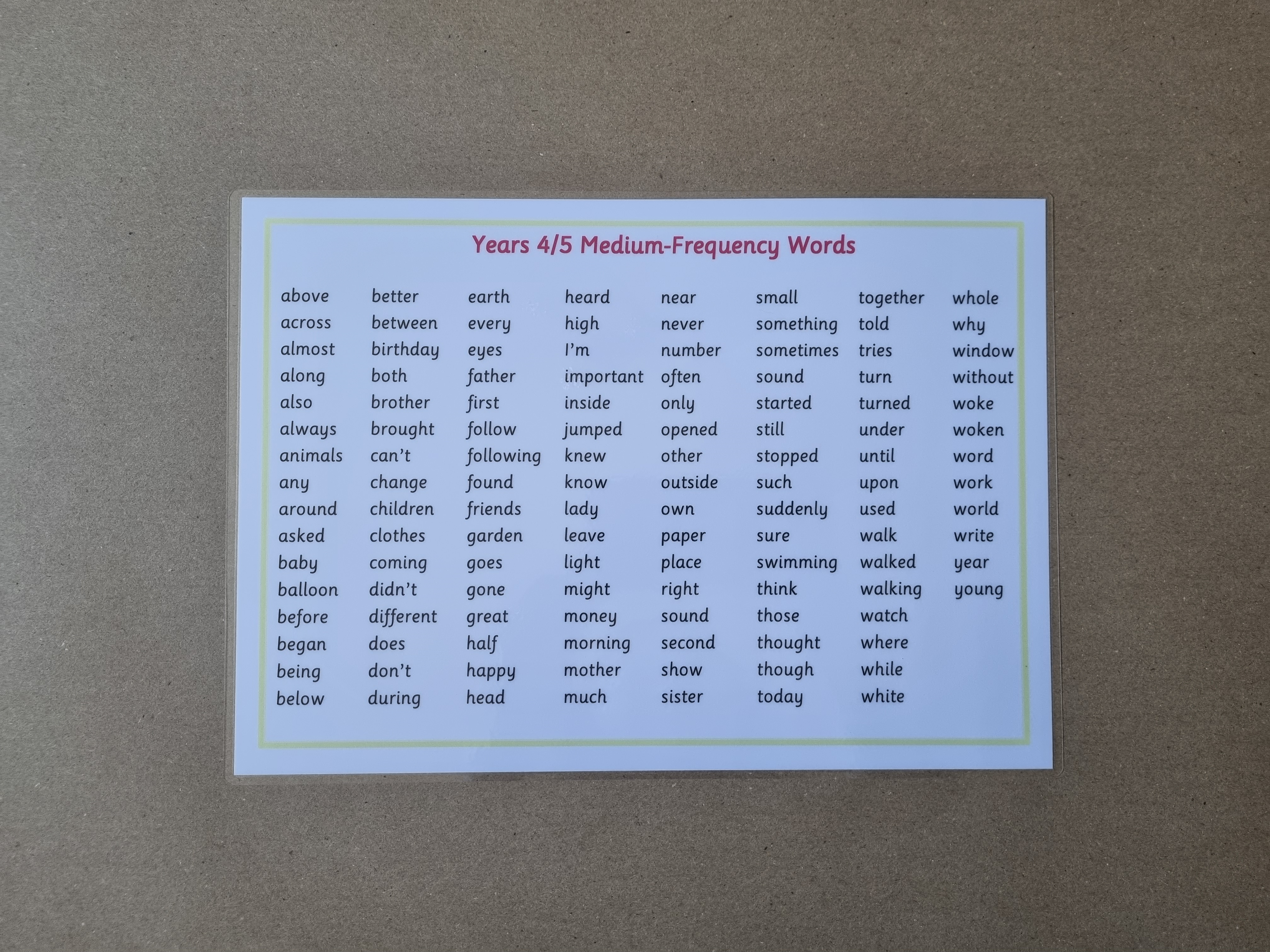 Year 4/5 Medium Frequency Words