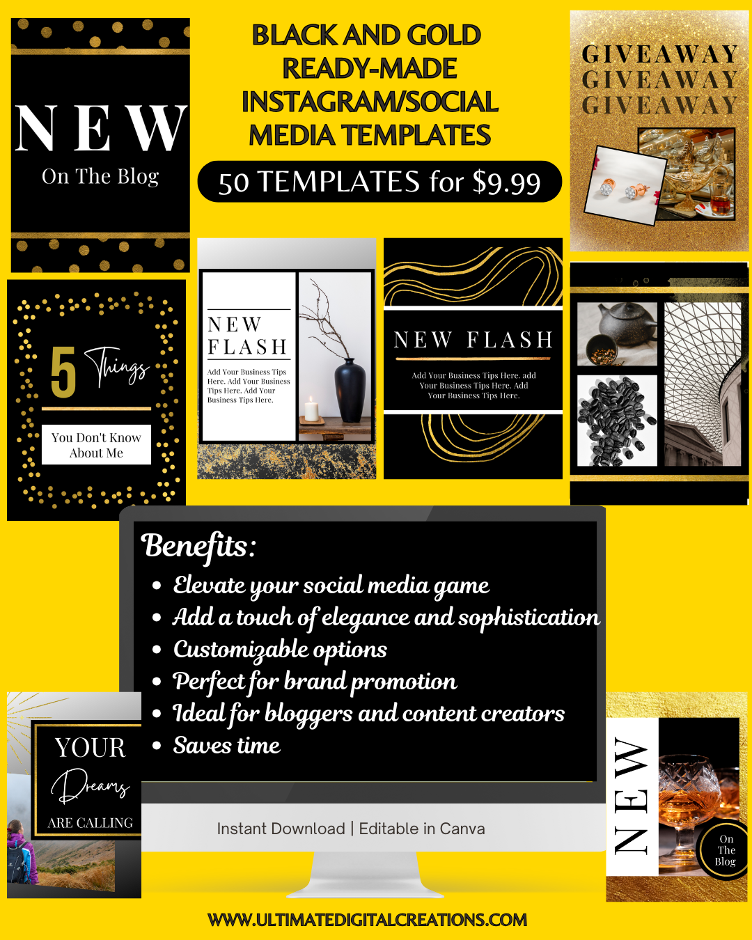 50 Ready-Made Black and Gold Instagram/Social Media Posts