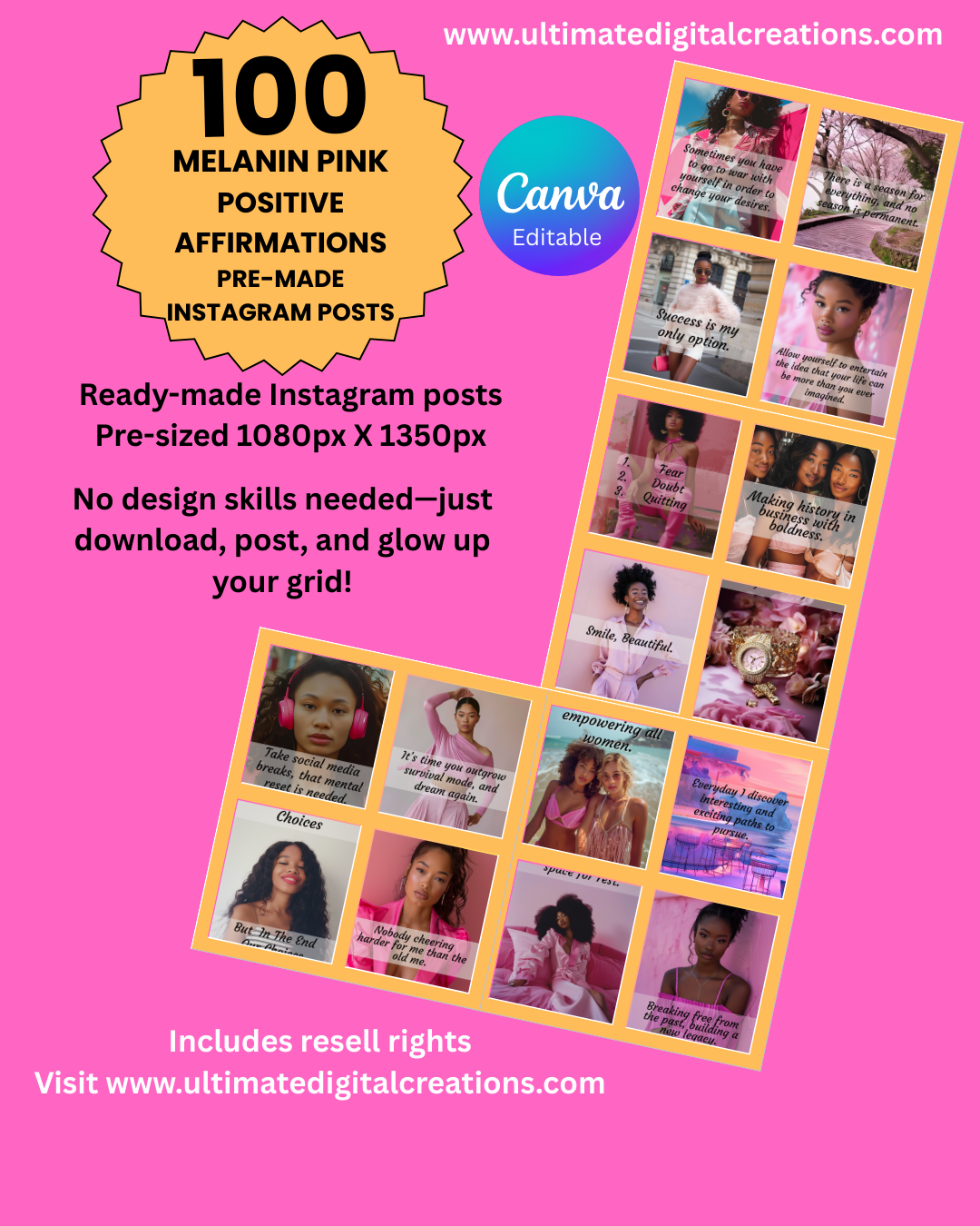 Melanin Pink Positive Affirmation Posts bundle