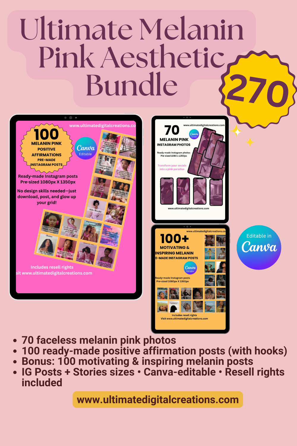 Melanin Pink Positive Affirmation Posts bundle