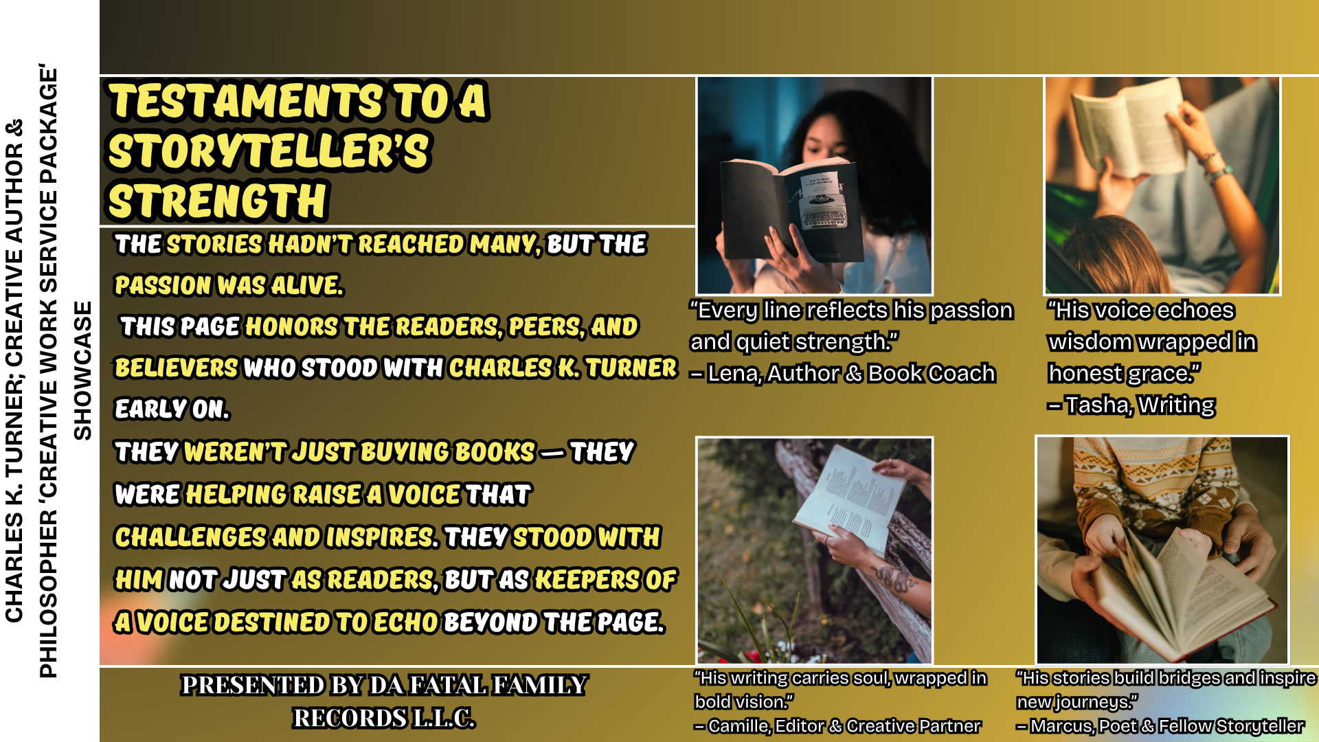 The Full Vision: [ Charles K. Turner; Creative Author & Philosopher Service Package ] Showcase ( Tier 1 Beginner - 26 Hours, 26 Days / WITHOUT 12-Hour Daily Framework )