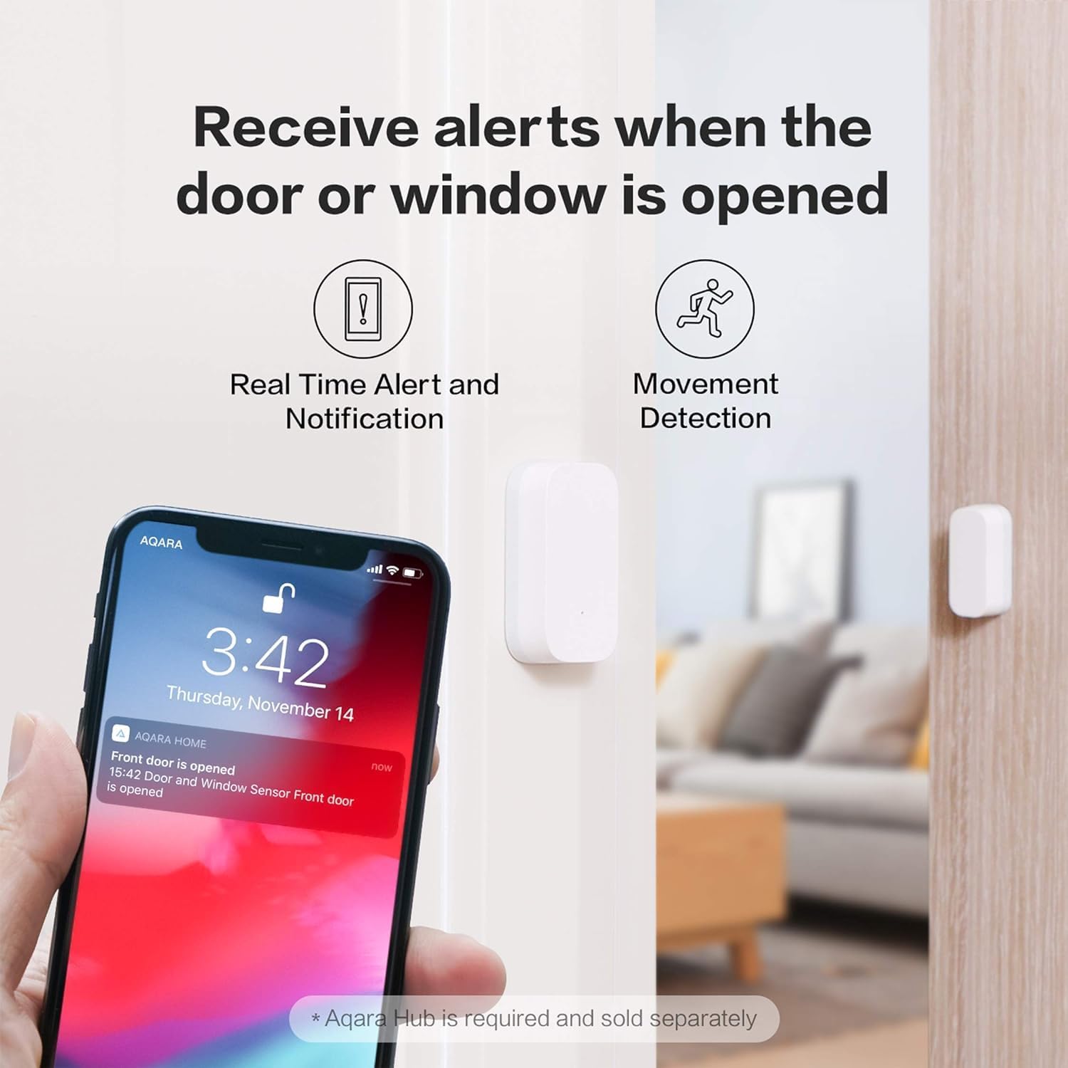 Aqara Détecteur d'Ouverture Porte/Fenêtre, NÉCESSITE AQARA HUB, Connexion Zigbee, Détecteur sans Fil pour Système d'Alarme et Domotique Intelligente, Compatible avec Apple HomeKit, Alexa, IFTTT