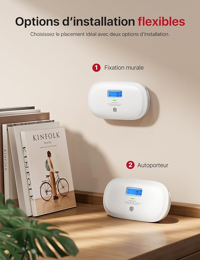 Détecteur de Monoxyde de Carbone Connecté, Détecteur de Monoxyde de Carbone Intelligent avec Affichage Numérique LCD, Détecteur de Monoxyde de CO Portable à Emporter Partout, XC0C-iR.