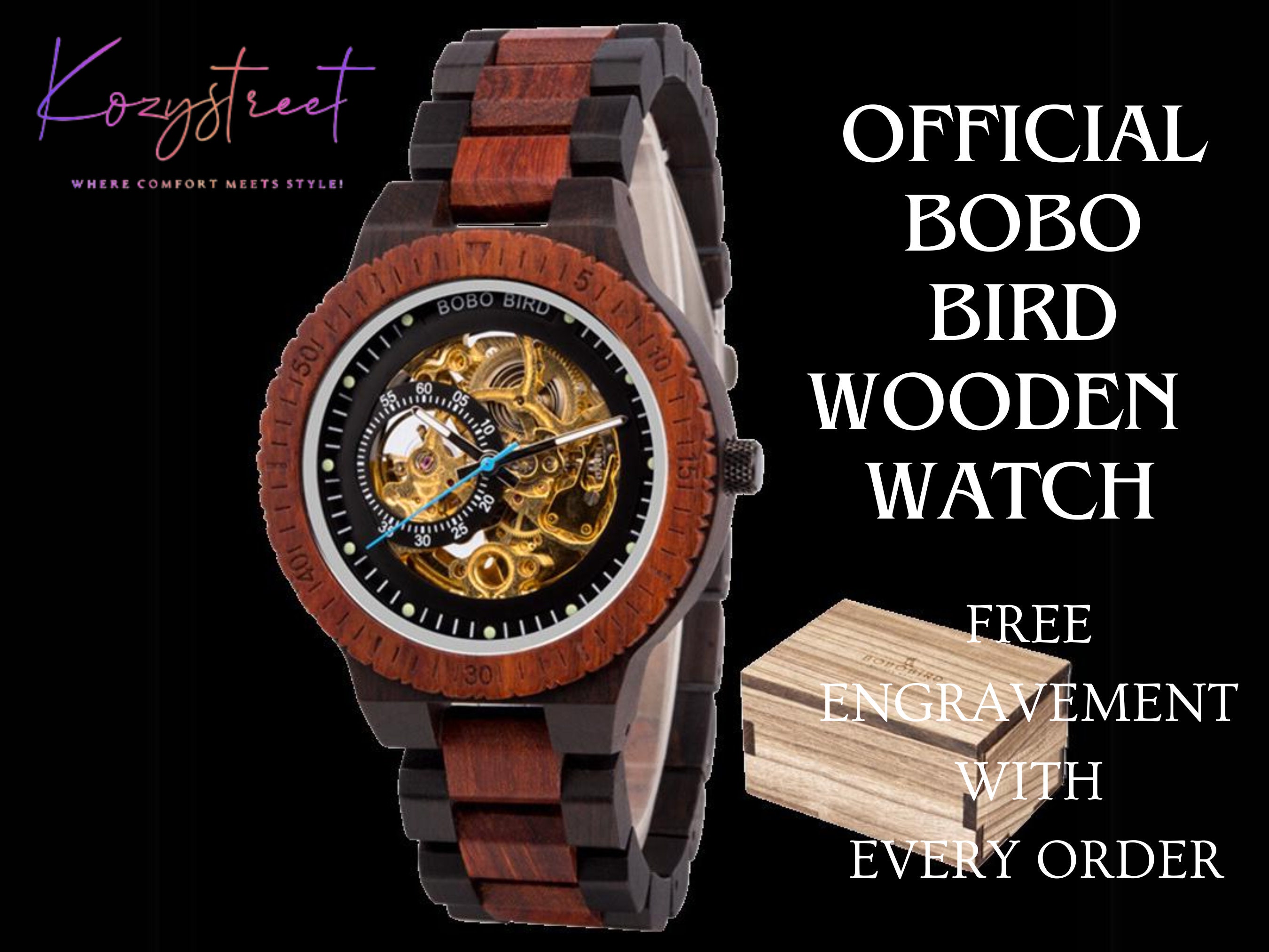Customasized Steampunk Engraved Wood Mechanical Watch – Unique Christmas & Thanksgiving Gift for Him, Men's Watch, Latest Arrival, Best Deal