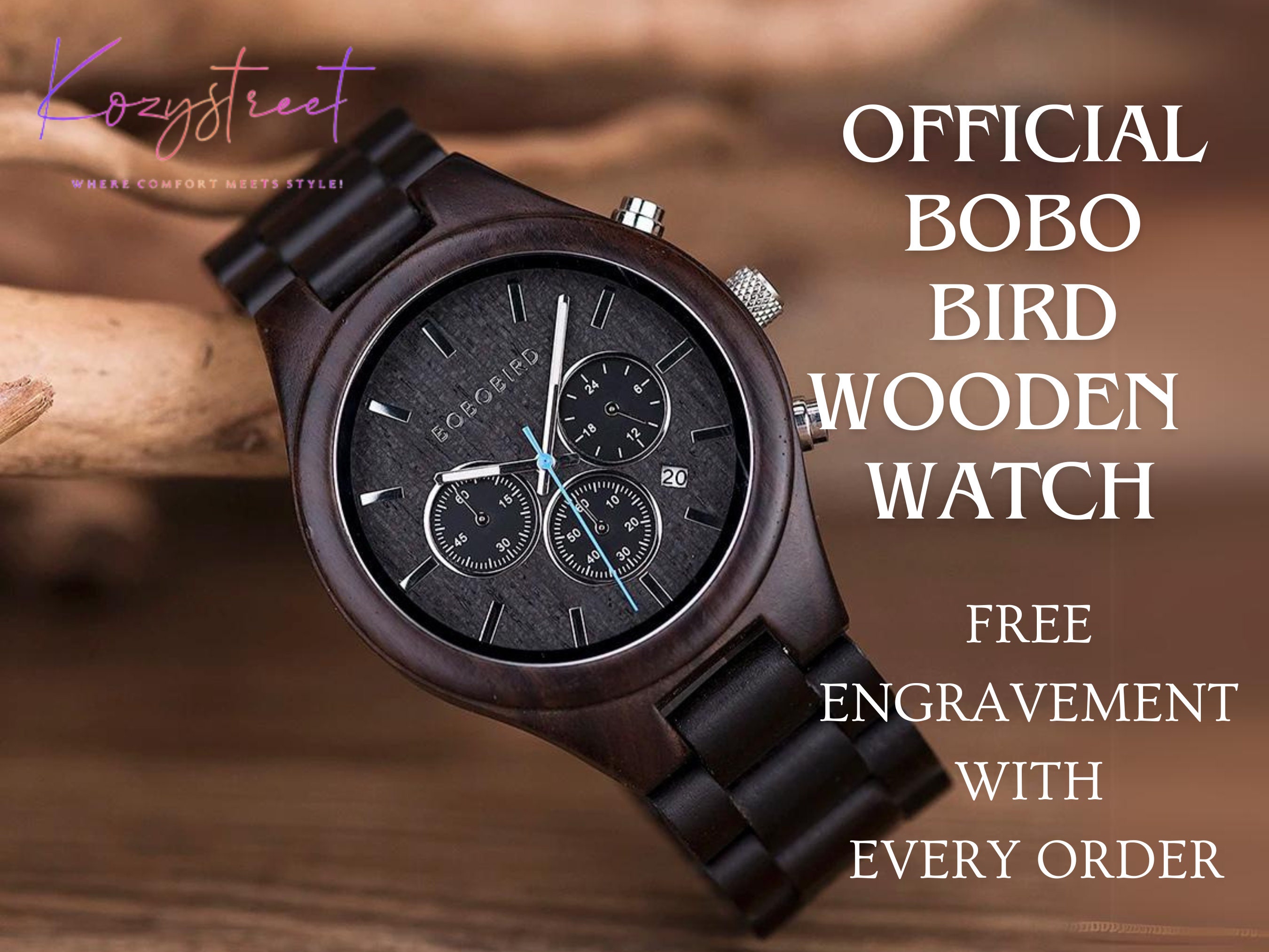 Bobo Bird Engraved Wooden Watch 🪵⌚ | Luxury Chronograph Military Watch 🎖️| Premium Gift 🎁