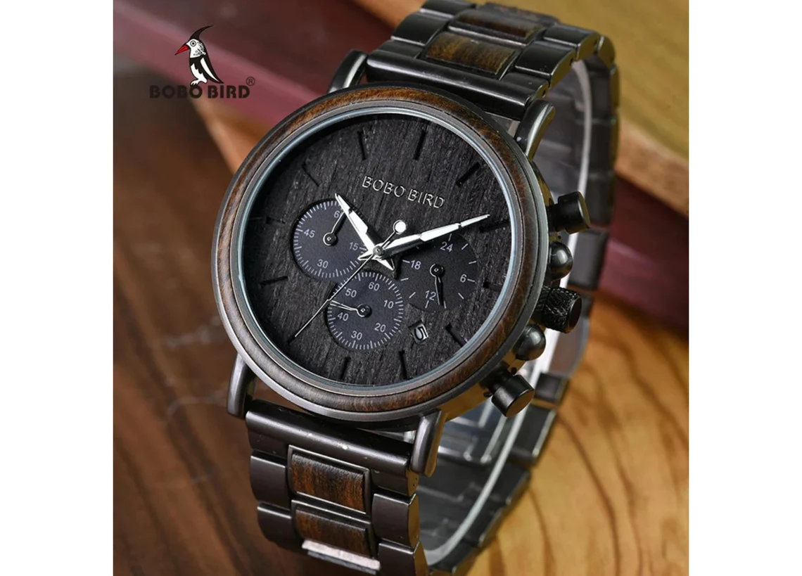 Bobo Bird Wooden Watch 🪵| Engraved Luxury Chronograph ⌚ Military Quartz for Men 🎖️ FREE Engraving & Shipping 🚚