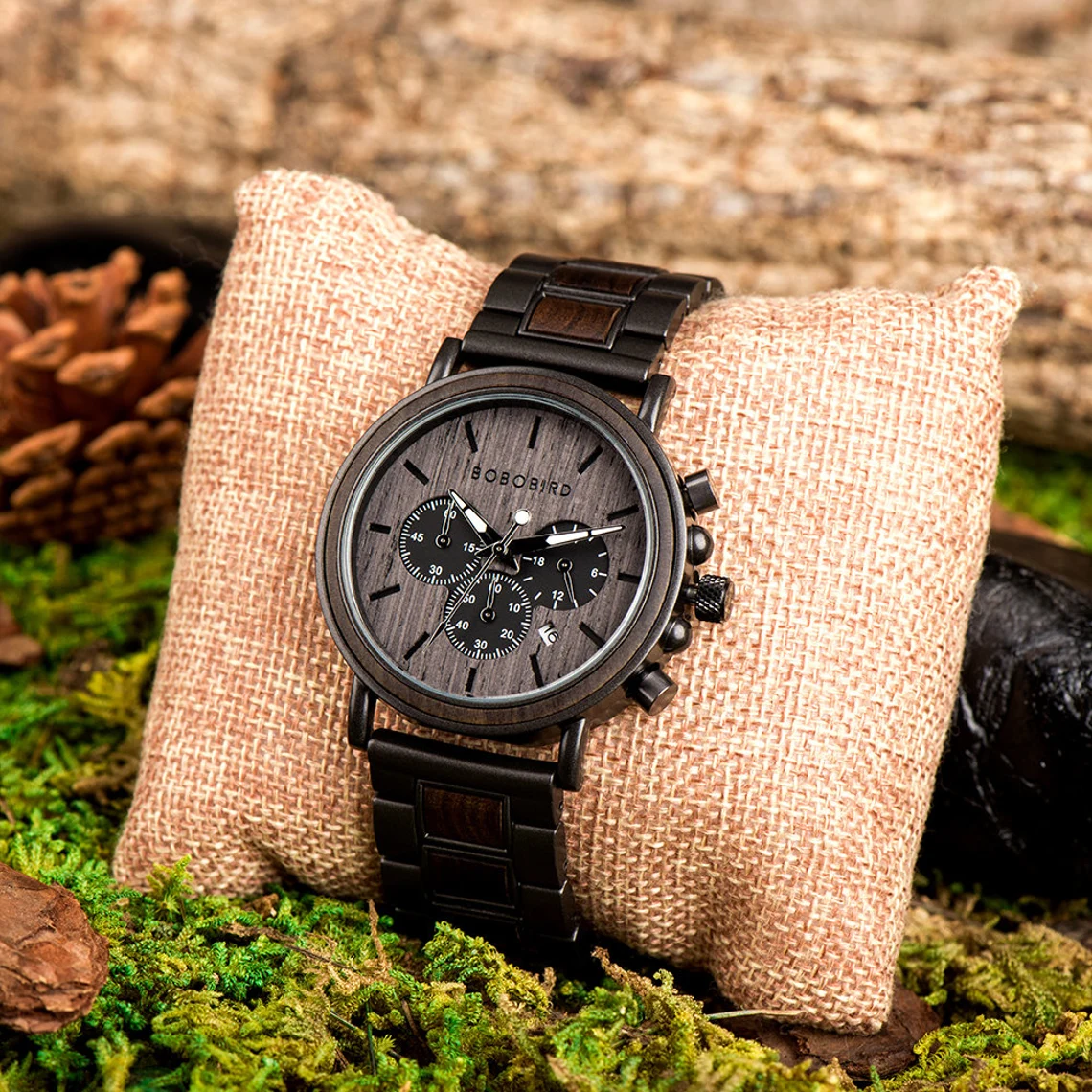 Bobo Bird Wooden Watch 🪵| Engraved Luxury Chronograph ⌚ Military Quartz for Men 🎖️ FREE Engraving & Shipping 🚚