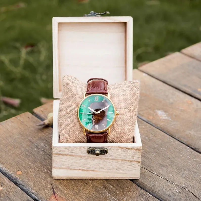 Engraved Wooden Watch 🪵 with Leather Strap ⌚| Best Gift for Him 🎁 Personalised Anniversary & Birthday Gift 🎉