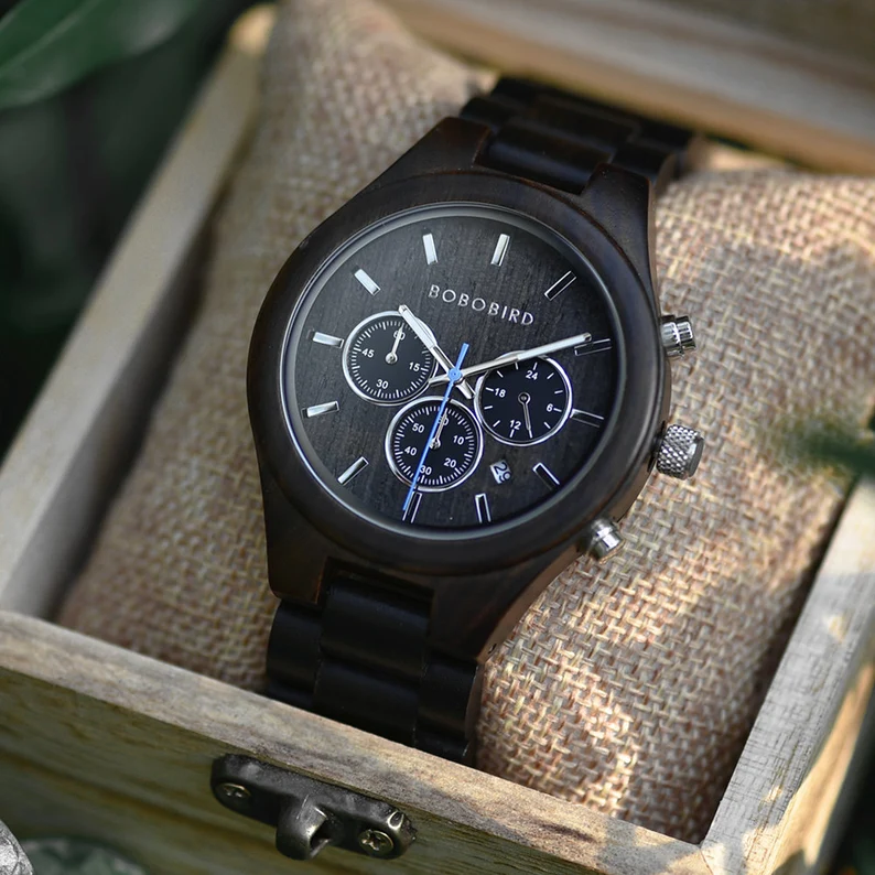 Bobo Bird Engraved Wooden Watch 🪵⌚ | Luxury Chronograph Military Watch 🎖️| Premium Gift 🎁