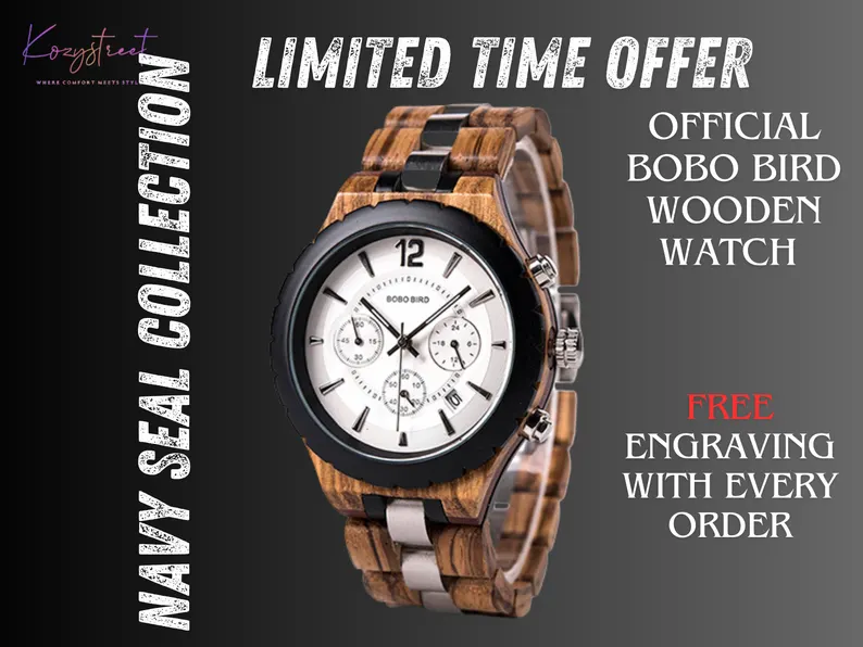 Navy Seal Edition Wooden Watch ⌚🎖️ | New Arrival 🚀 | Engraved Personalized Gift for Him, Dad & More 🎁