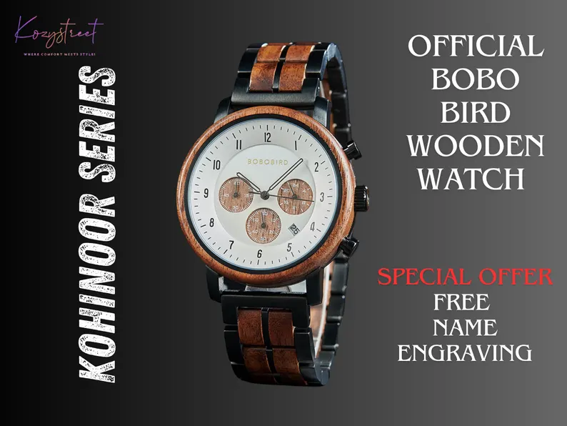 🌟 New Arrival! Kohinoor Series Wood Watch ⌚ | Personalized Men’s Wooden Watch | Perfect Anniversary Gift for Him, Dad, or Special Occasions 🎁 🌿