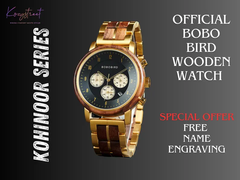 🌟 New Arrival! Kohinoor Series Wood Watch ⌚ | Personalized Men’s Wooden Watch | Perfect Anniversary Gift for Him, Dad, or Special Occasions 🎁 🌿