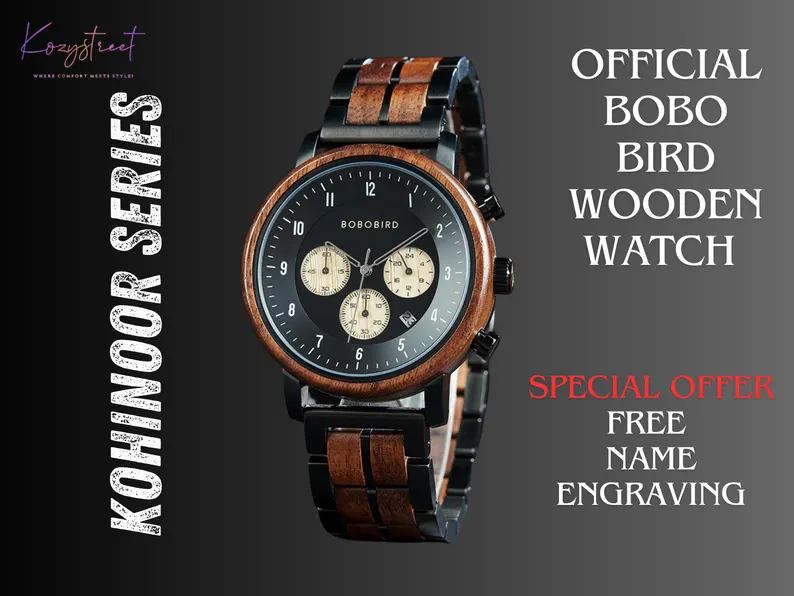 🌟 New Arrival! Kohinoor Series Wood Watch ⌚ | Personalized Men’s Wooden Watch | Perfect Anniversary Gift for Him, Dad, or Special Occasions 🎁 🌿