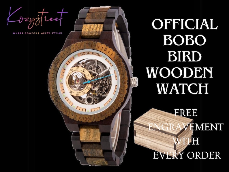 Customasized Steampunk Engraved Wood Mechanical Watch – Unique Christmas & Thanksgiving Gift for Him, Men's Watch, Latest Arrival, Best Deal