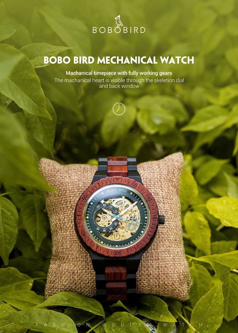 Customasized Steampunk Engraved Wood Mechanical Watch – Unique Christmas & Thanksgiving Gift for Him, Men's Watch, Latest Arrival, Best Deal