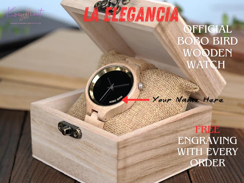 Engraved Wooden Watch for Women – Personalized Gift for Girlfriend, Wife, or Bridesmaid | Unique Christmas Gift for Her