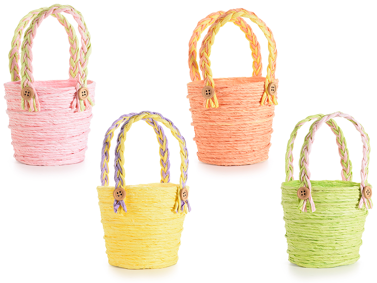 Cestino in carta colorata con manici colorati con pulcino di cioccolato 