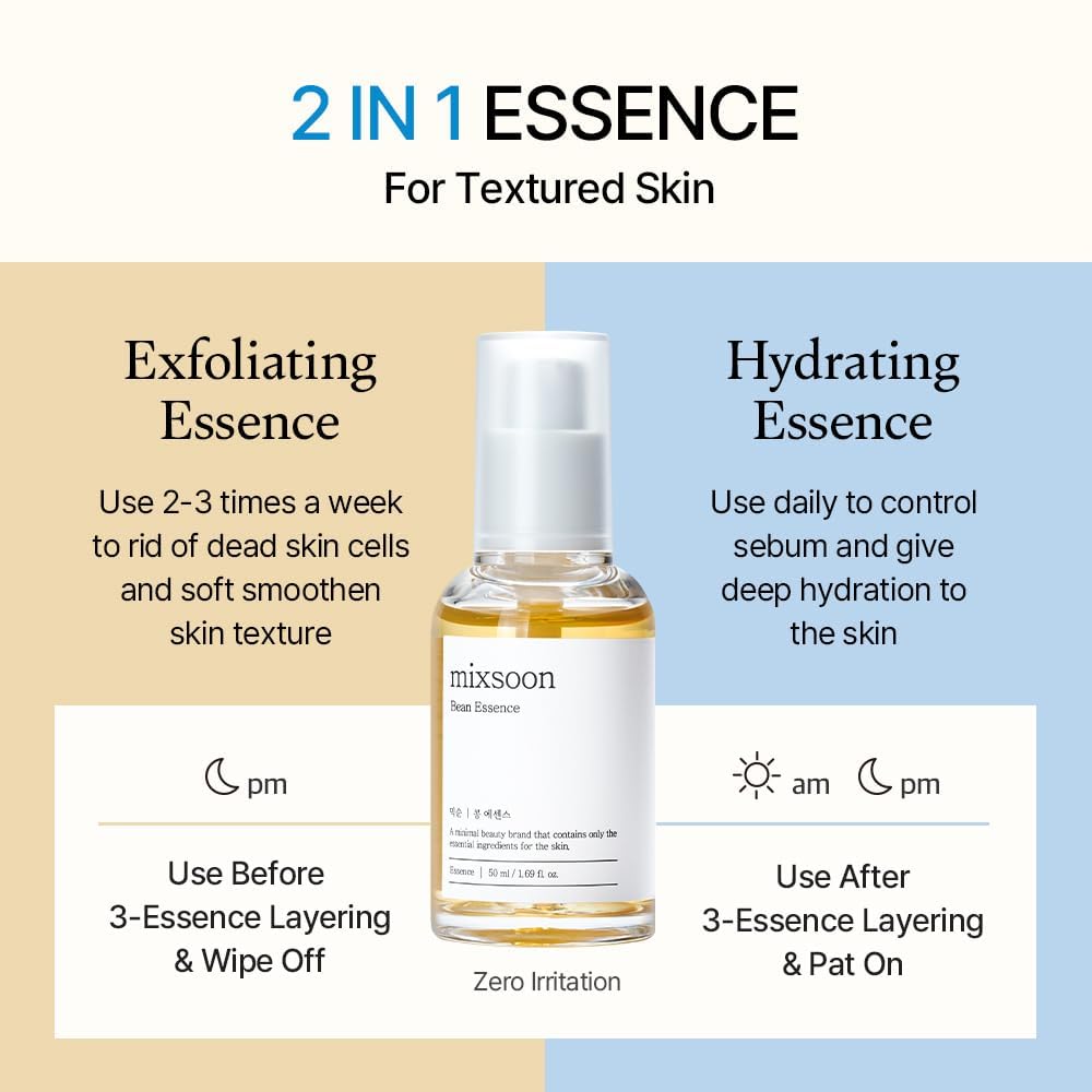 mixsoon Bean Essence Vegansnail, Exfoliating Essence for face, Hydrating Korean Skin Care, Glassskin 0.05 fl.oz /1.5ml