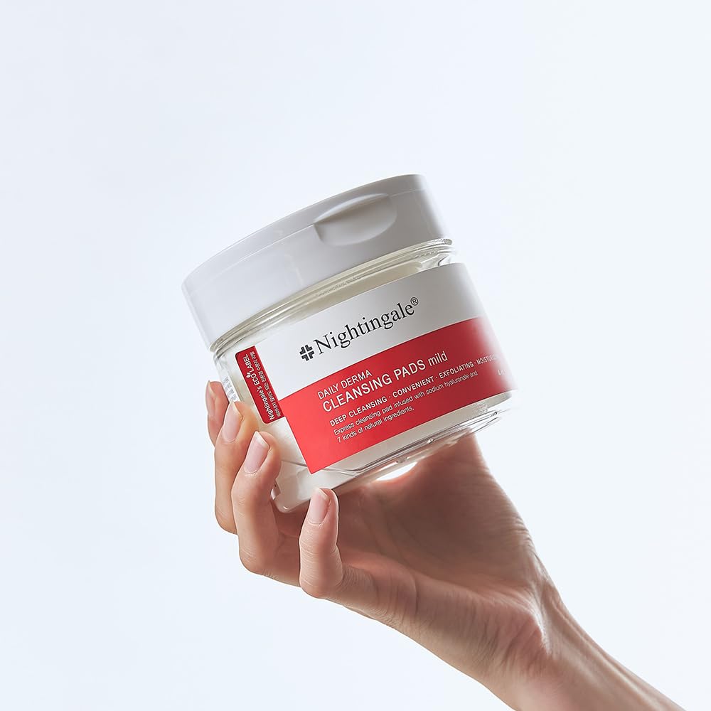 Nightingale Daily Derma Cleansing Pads (mild), Exfoliating Makeup Remover pads For Facial, Remove Dirt & Waterproof Makeup, Hyaluronic Acid, Vegan, Hypoallergenic, Korean Skin Care