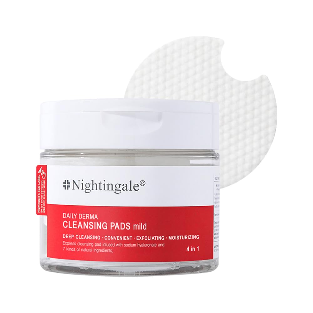 Nightingale Daily Derma Cleansing Pads (mild), Exfoliating Makeup Remover pads For Facial, Remove Dirt & Waterproof Makeup, Hyaluronic Acid, Vegan, Hypoallergenic, Korean Skin Care