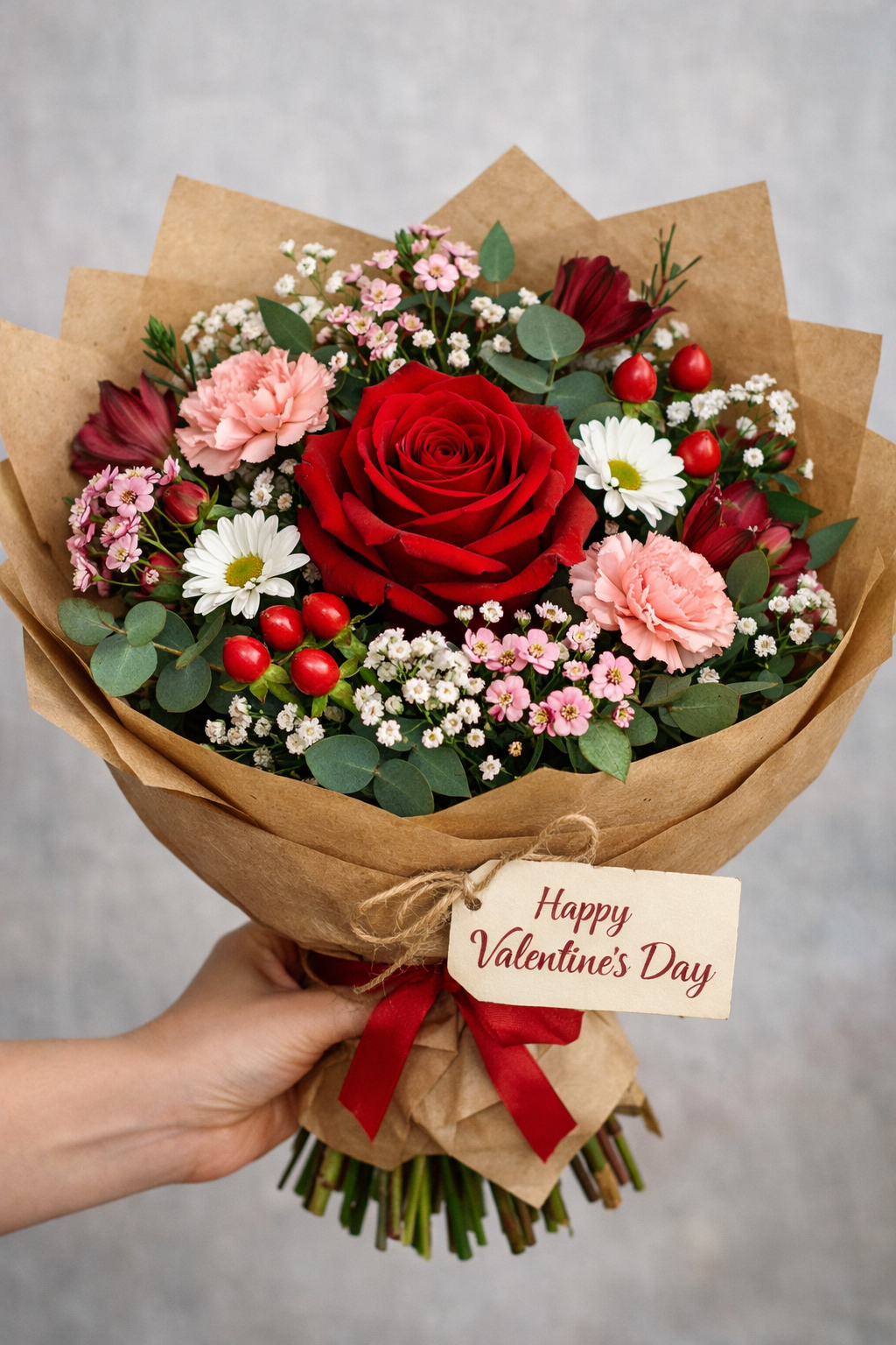 Valentine’s Mixed Bouquet with Single Red Rose”.