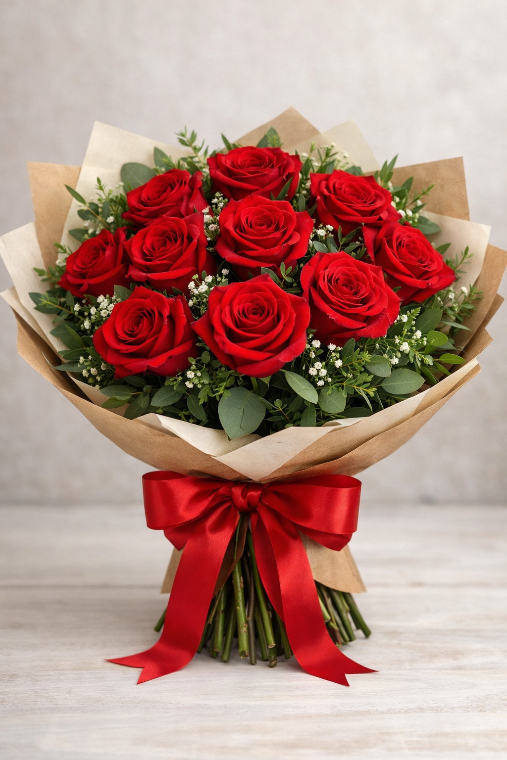 Dozen Premium Ecuadorian Red Roses with Abundant Greenery