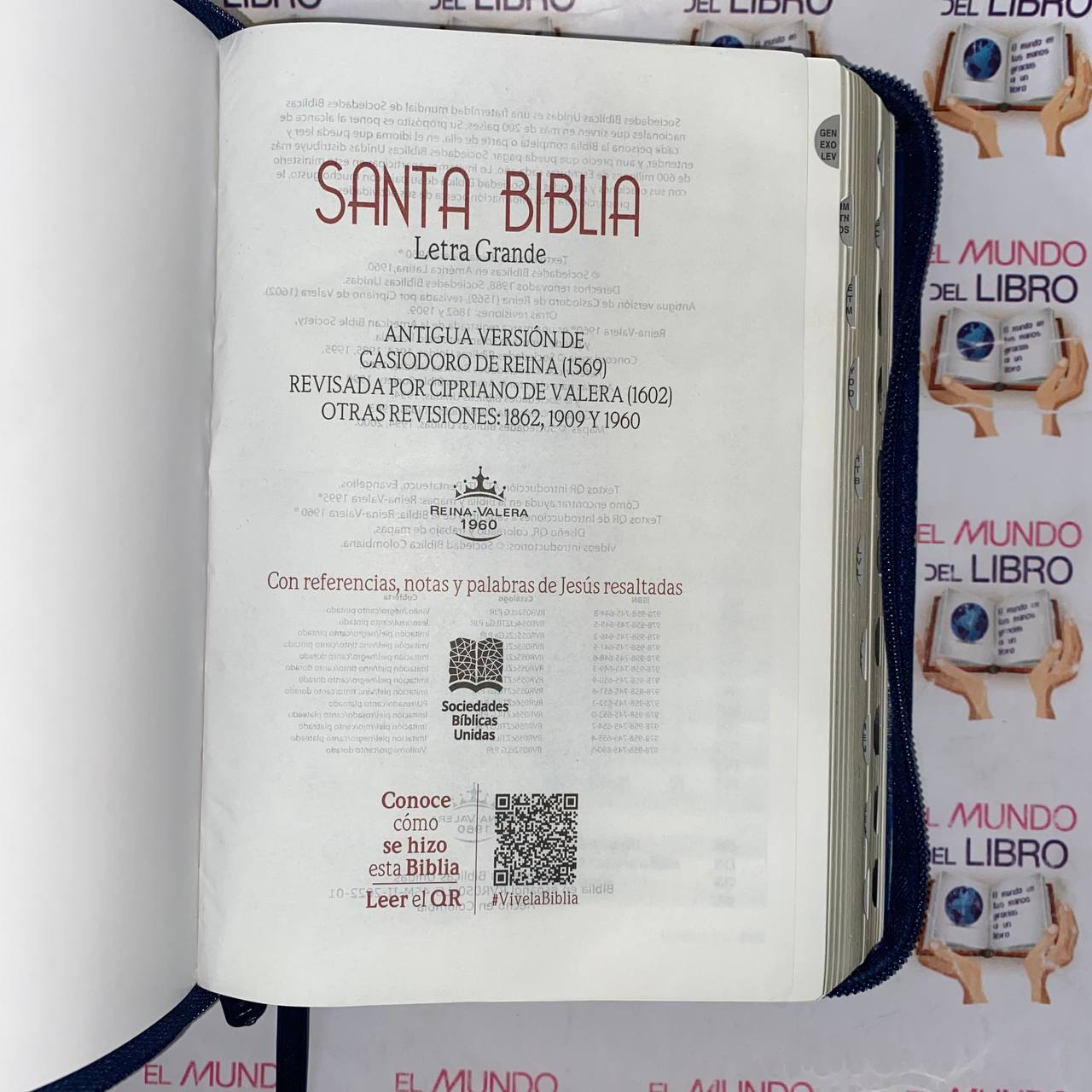   Santa Biblia Reina Valera 1960 - Letra Grande con Índice y Cierre