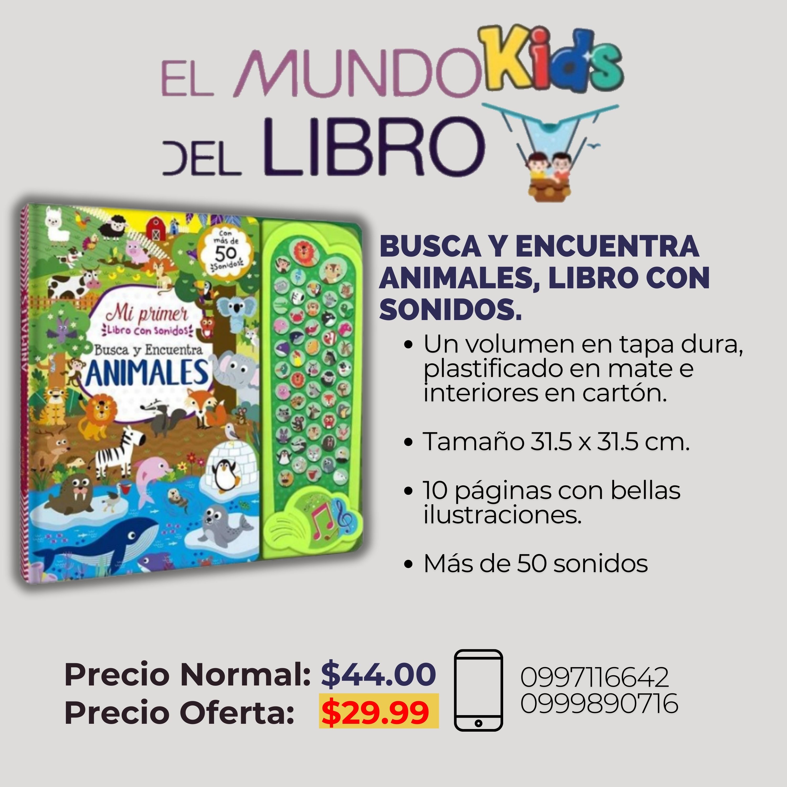 Busca y encuentra animales, libro con sonidos
