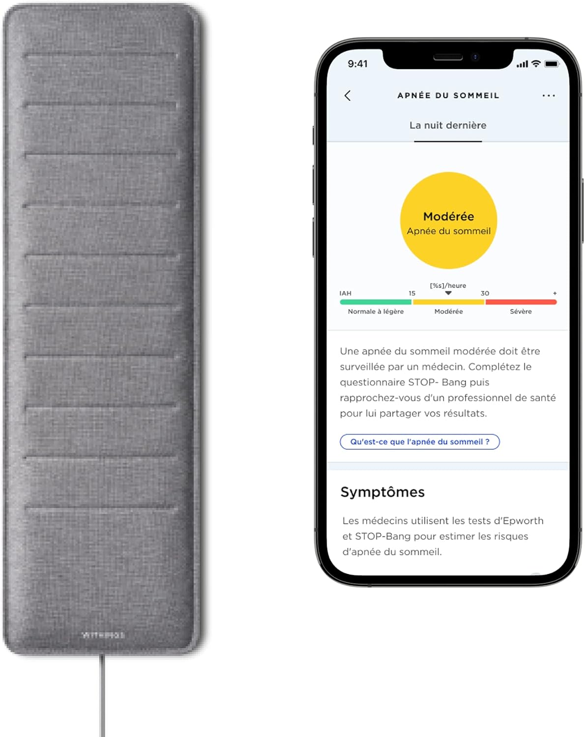 Withings Sleep Analyzer Capteur de Sommeil avec Détection de l'Apnée du Sommeil Validé Cliniquement