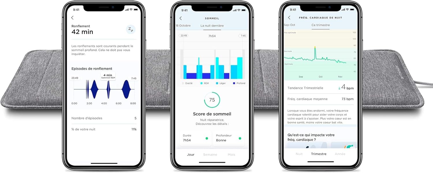 Withings Sleep Analyzer Capteur de Sommeil avec Détection de l'Apnée du Sommeil Validé Cliniquement