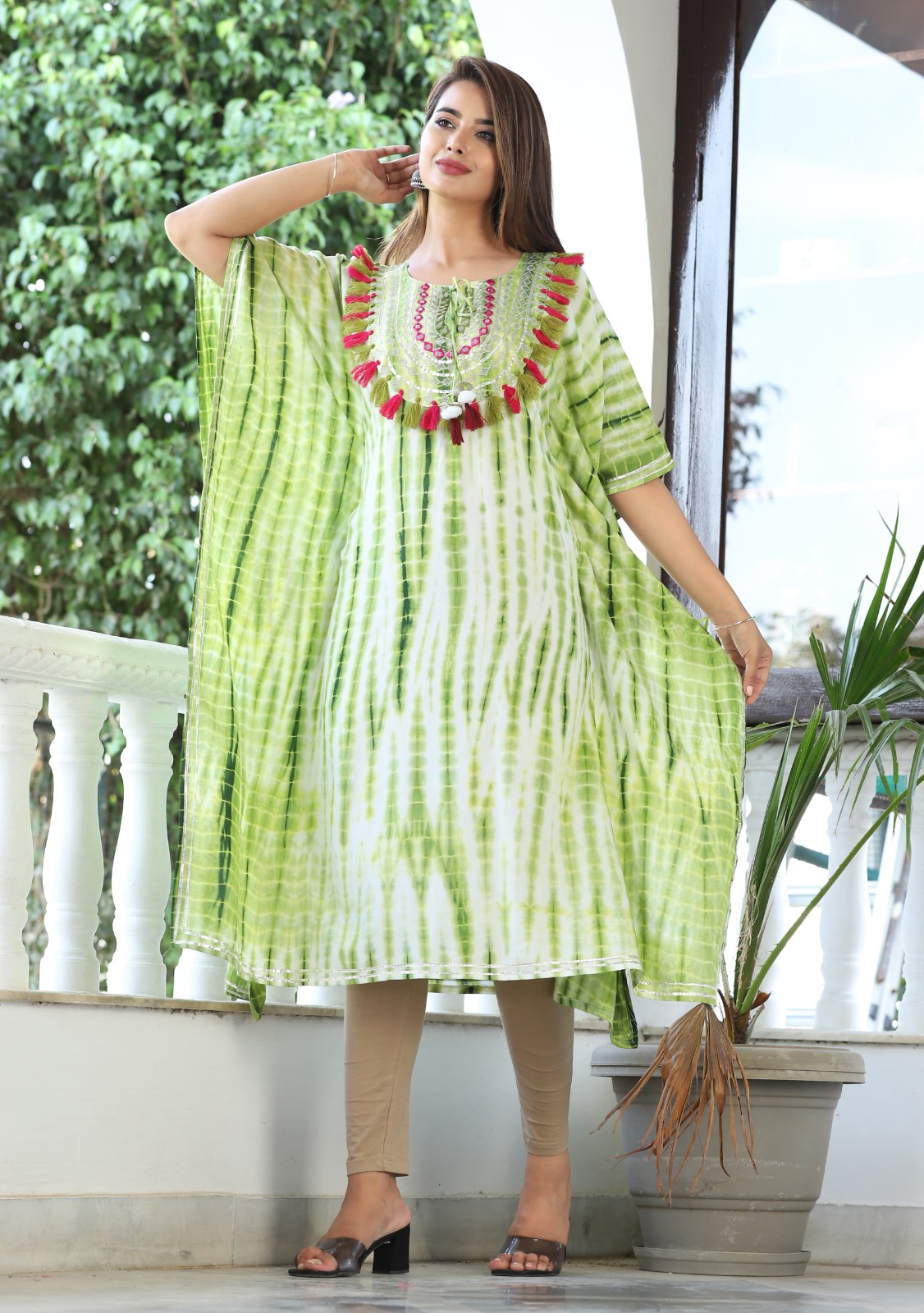 Women Rayon Printed Embroidered Kaftan Kurta Night Wear