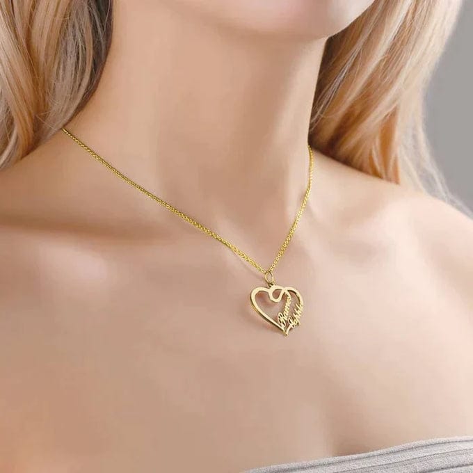 Gold Heart Couple Pendant Necklace