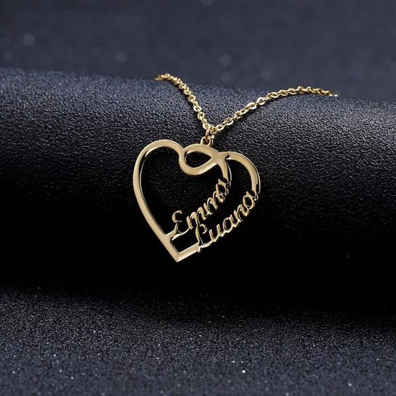 Gold Heart Couple Pendant Necklace