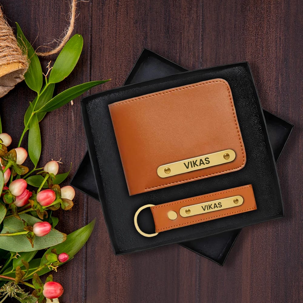 Tan Premium Wallet & Keychain Combo