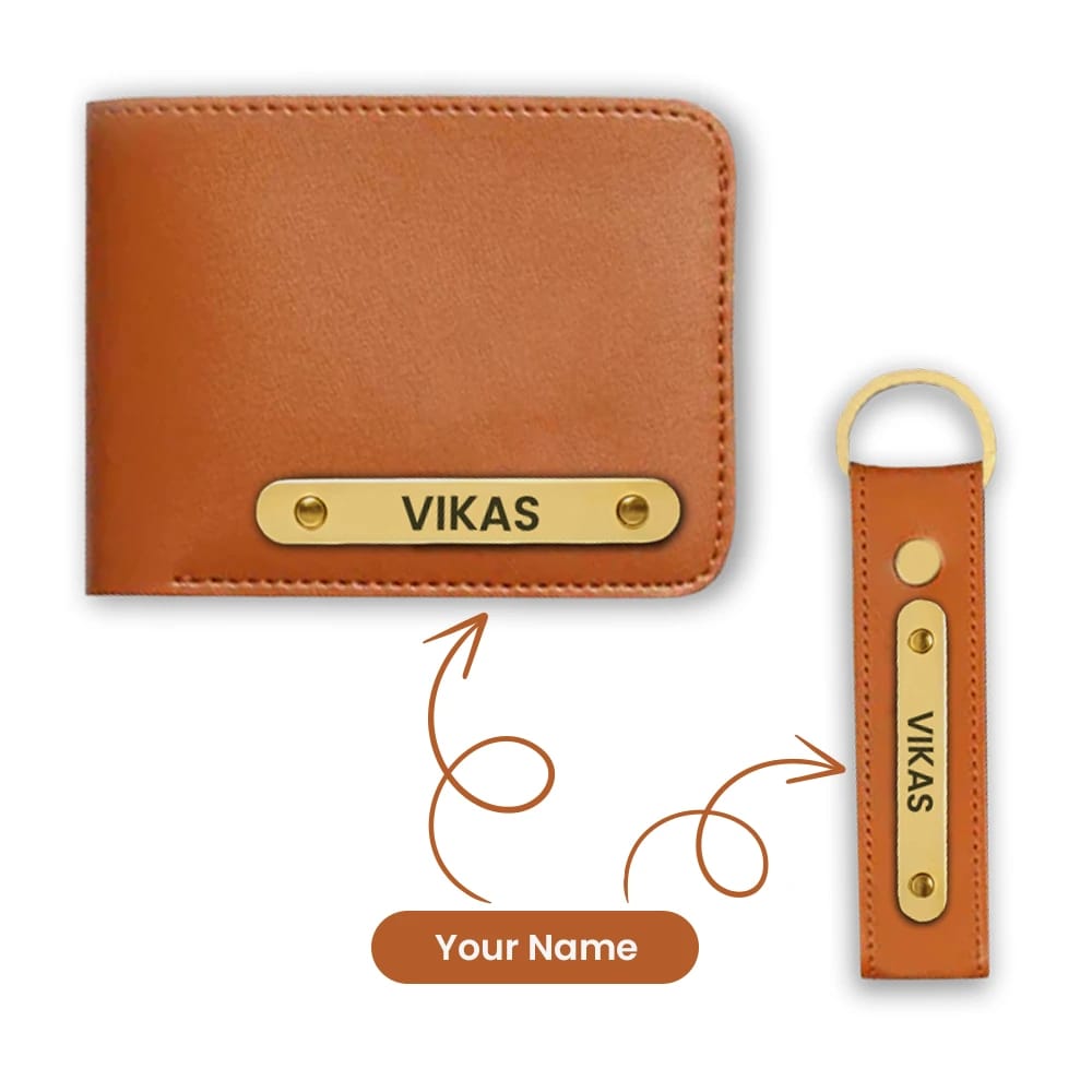 Tan Premium Wallet & Keychain Combo