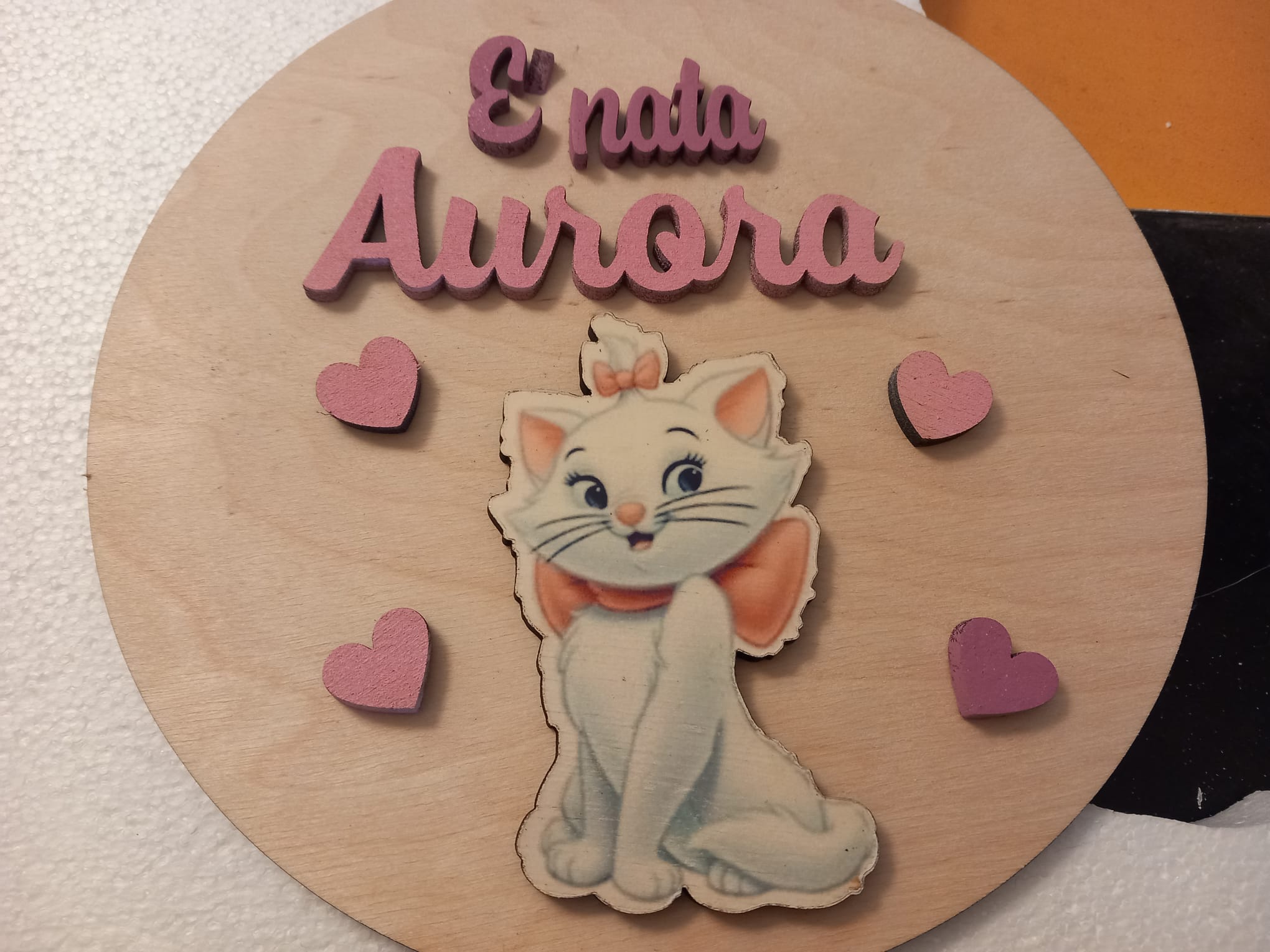 TARGA NASCITA in legno  diametro 20 cm